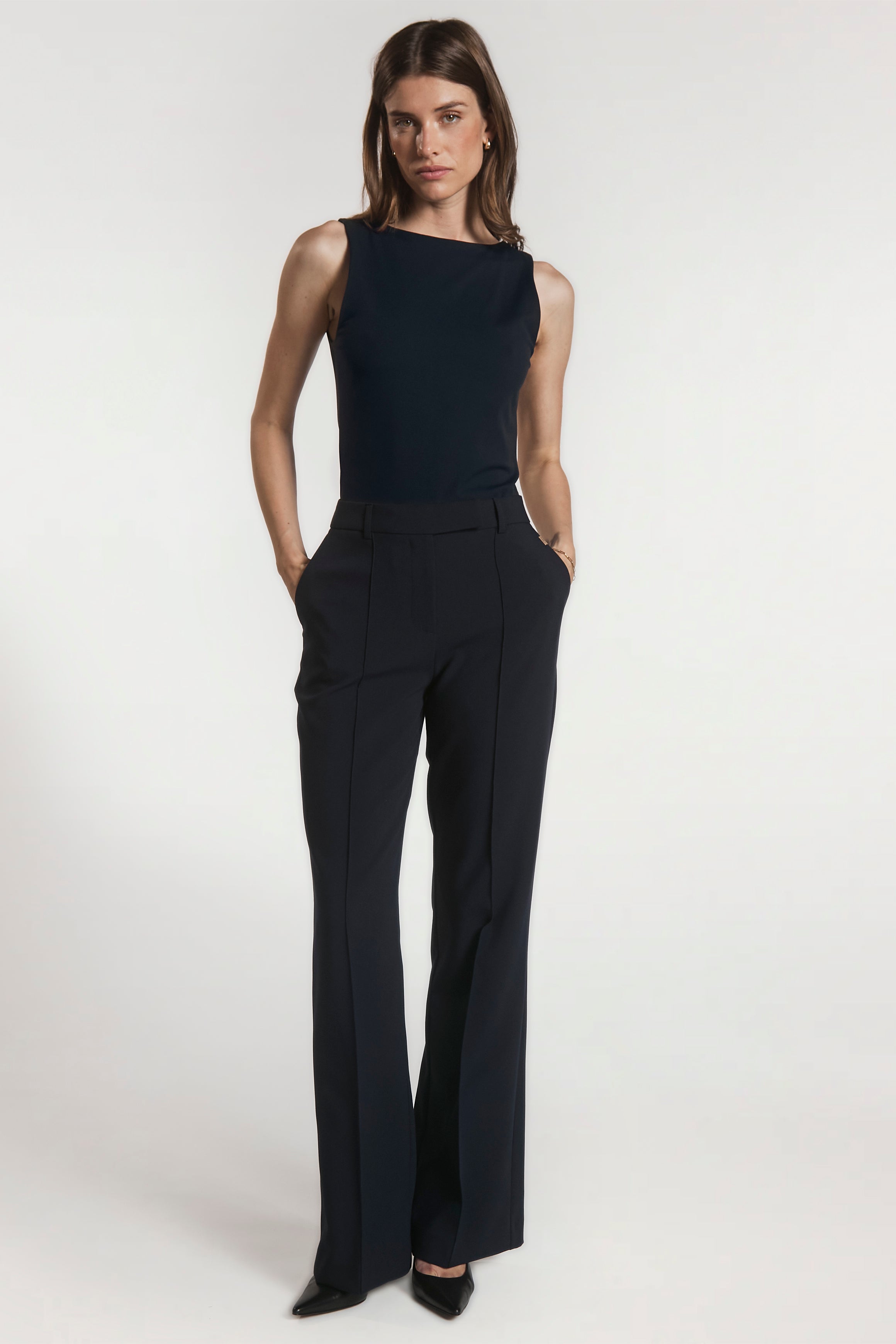 Aaiko Eef top blu notte doppio scollo elasticizzato