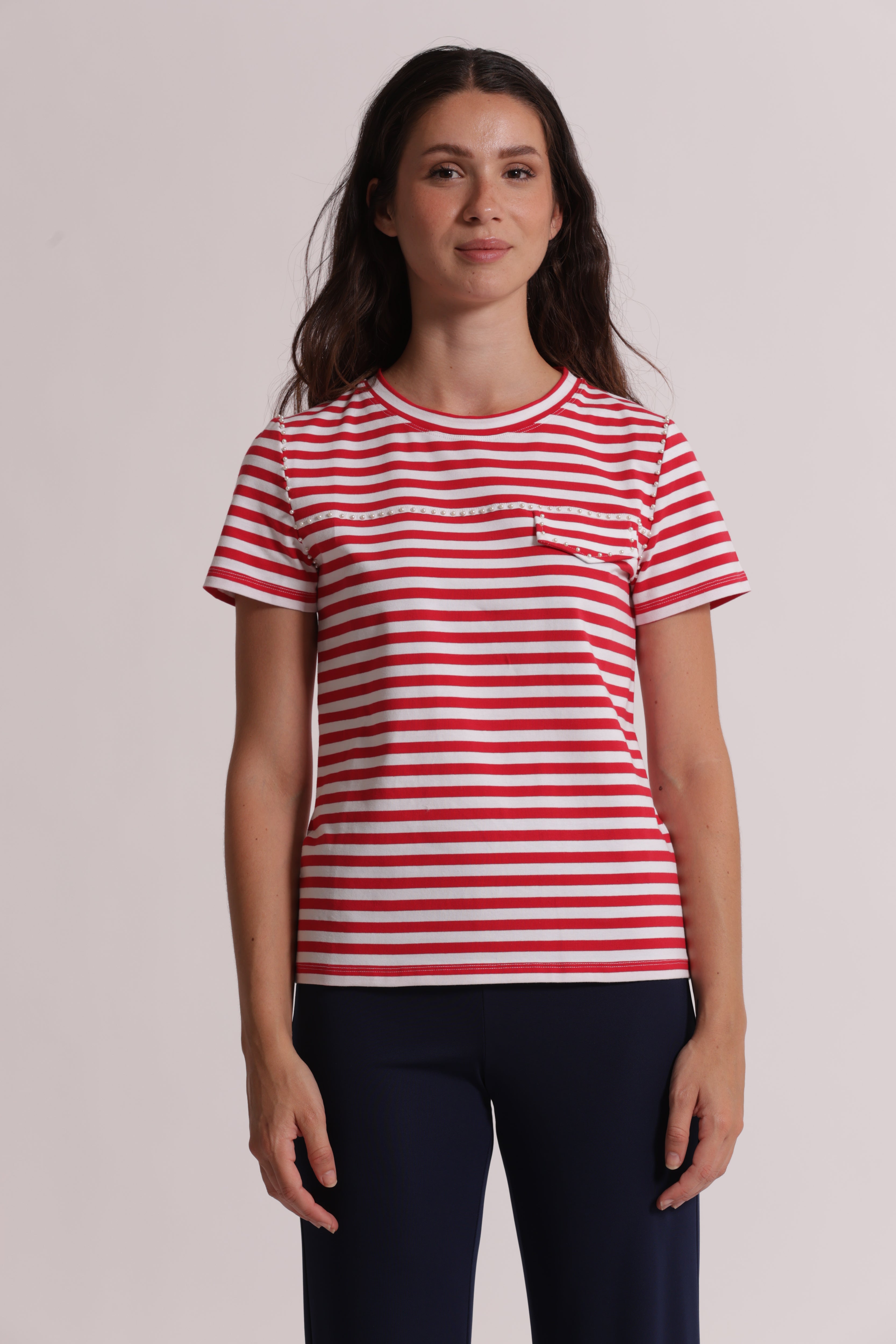 Mimi Mua T-Shirt a Righe con Borchie Blu