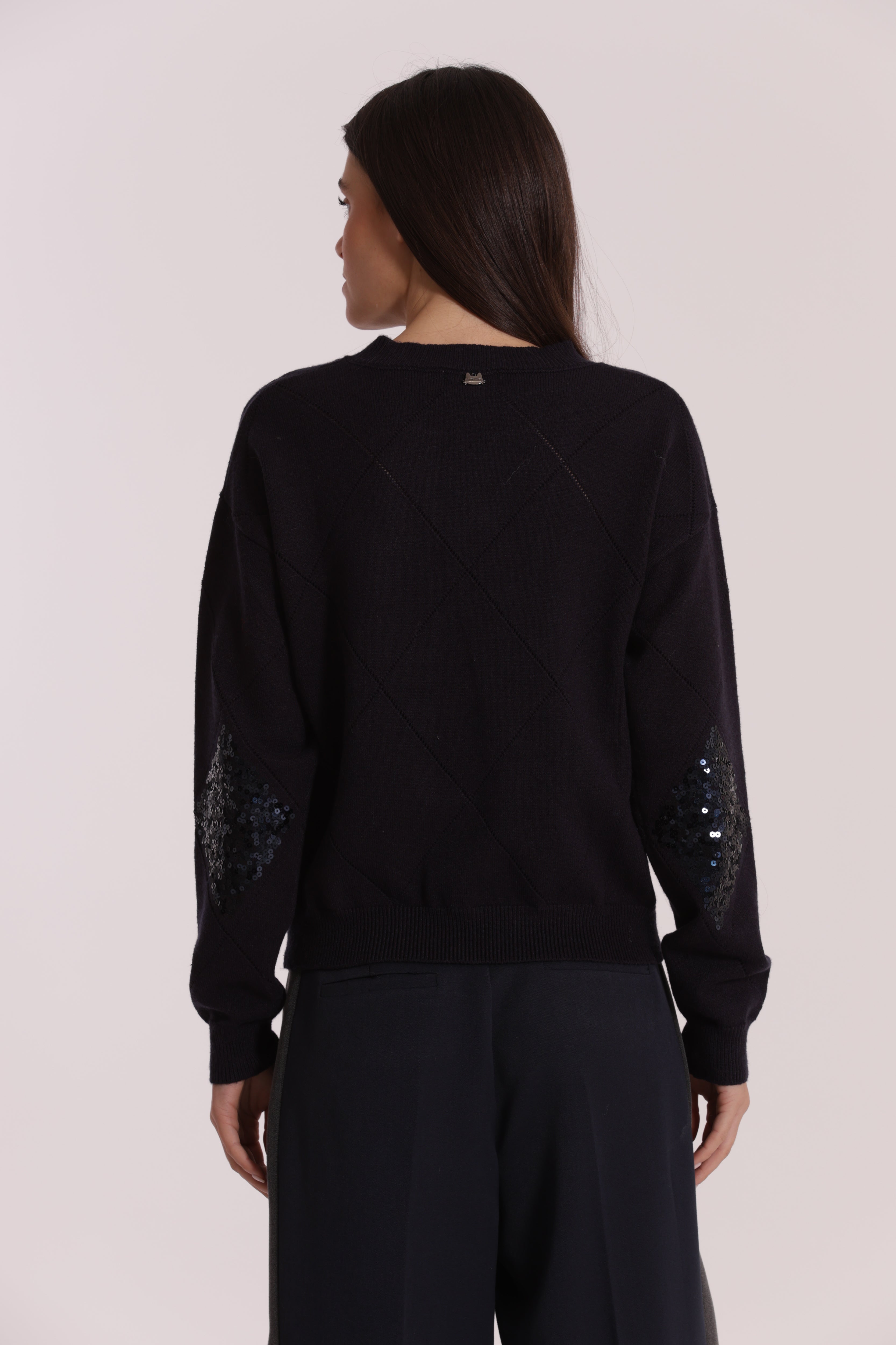 Mimi Mua Maglia Rombi Paillettes viscosa nera
