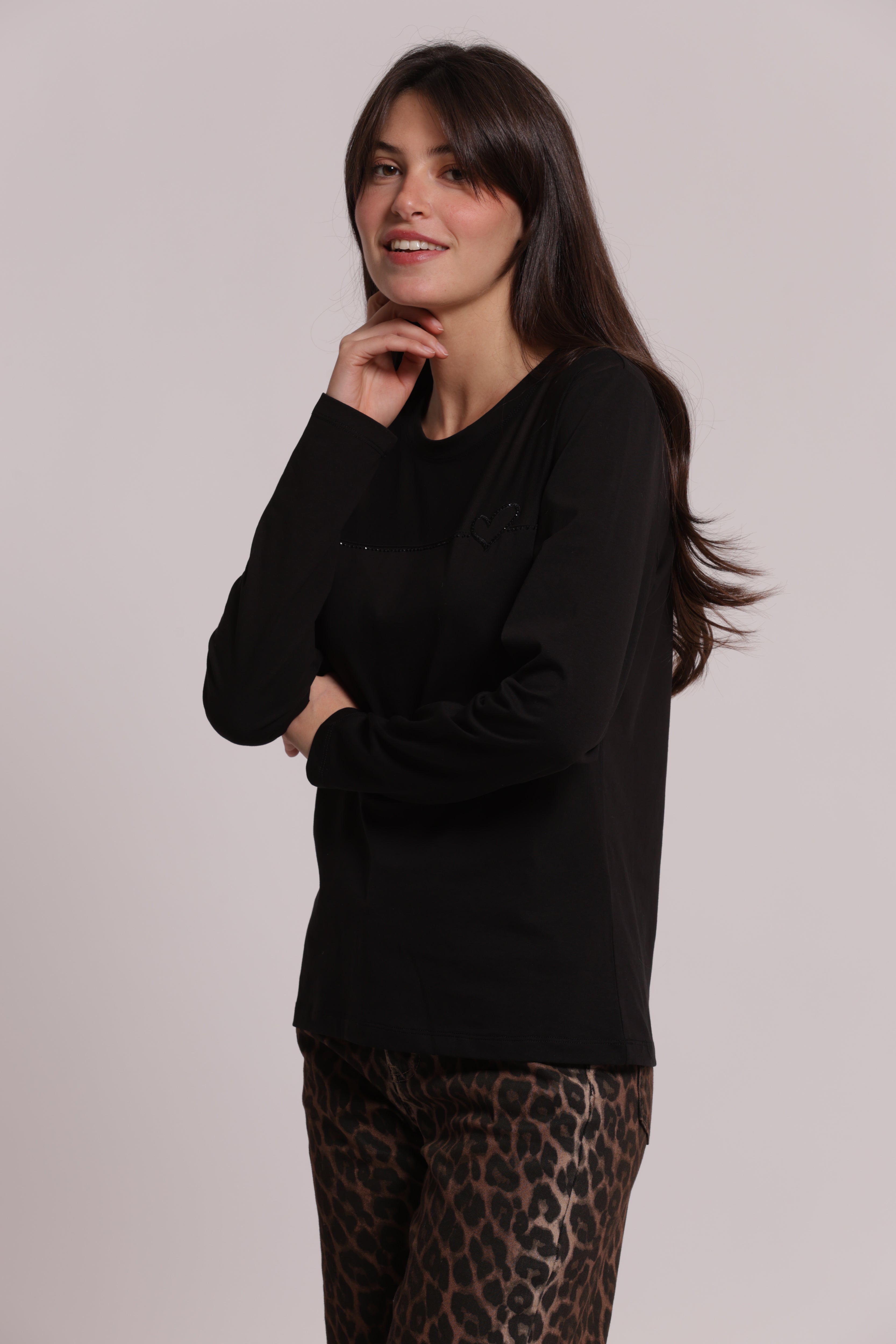 Mimi Mua t-shirt maniche lunghe trasparenza nera