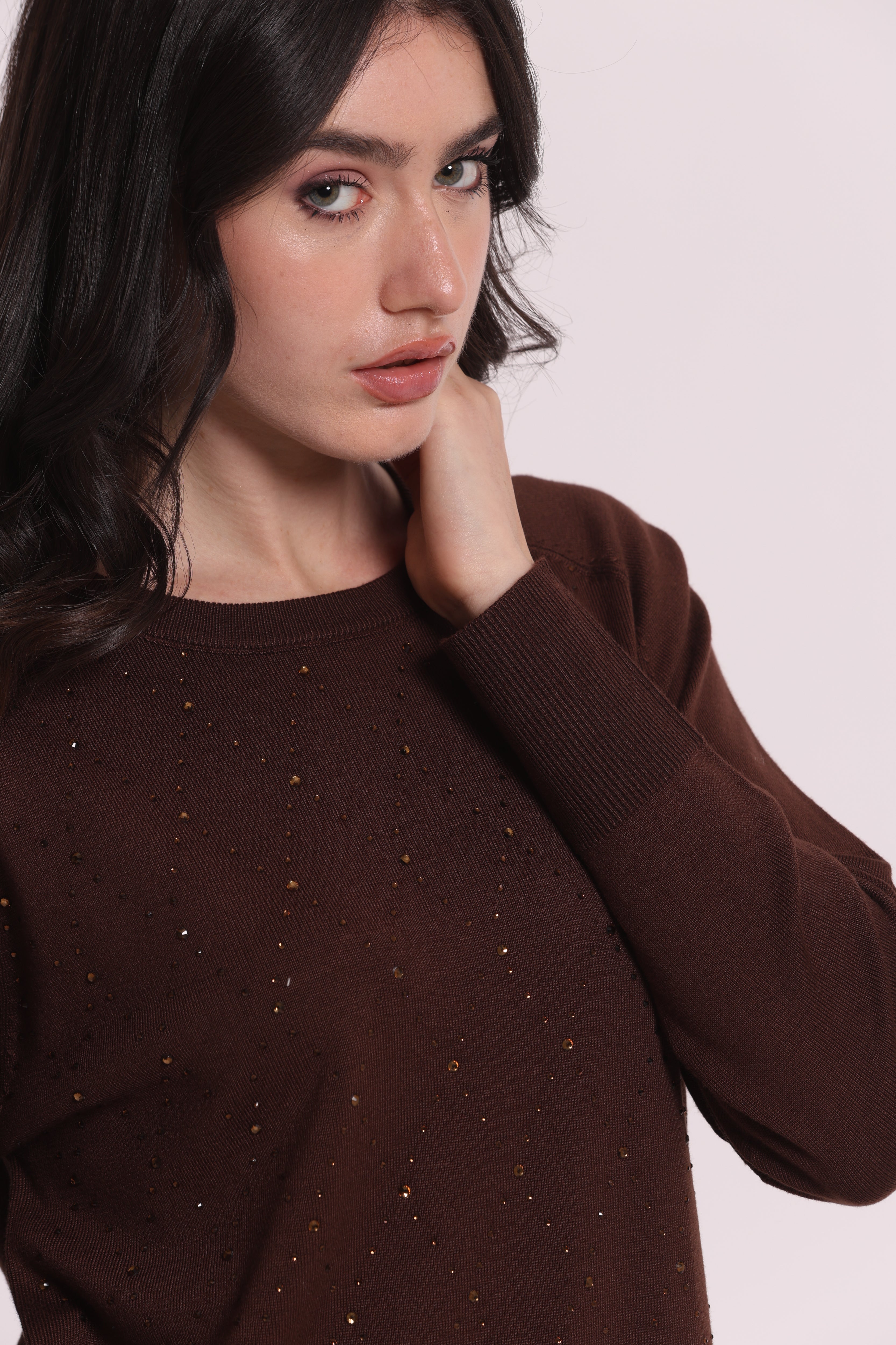 Mimi Mua maglia strass collo removibile nera
