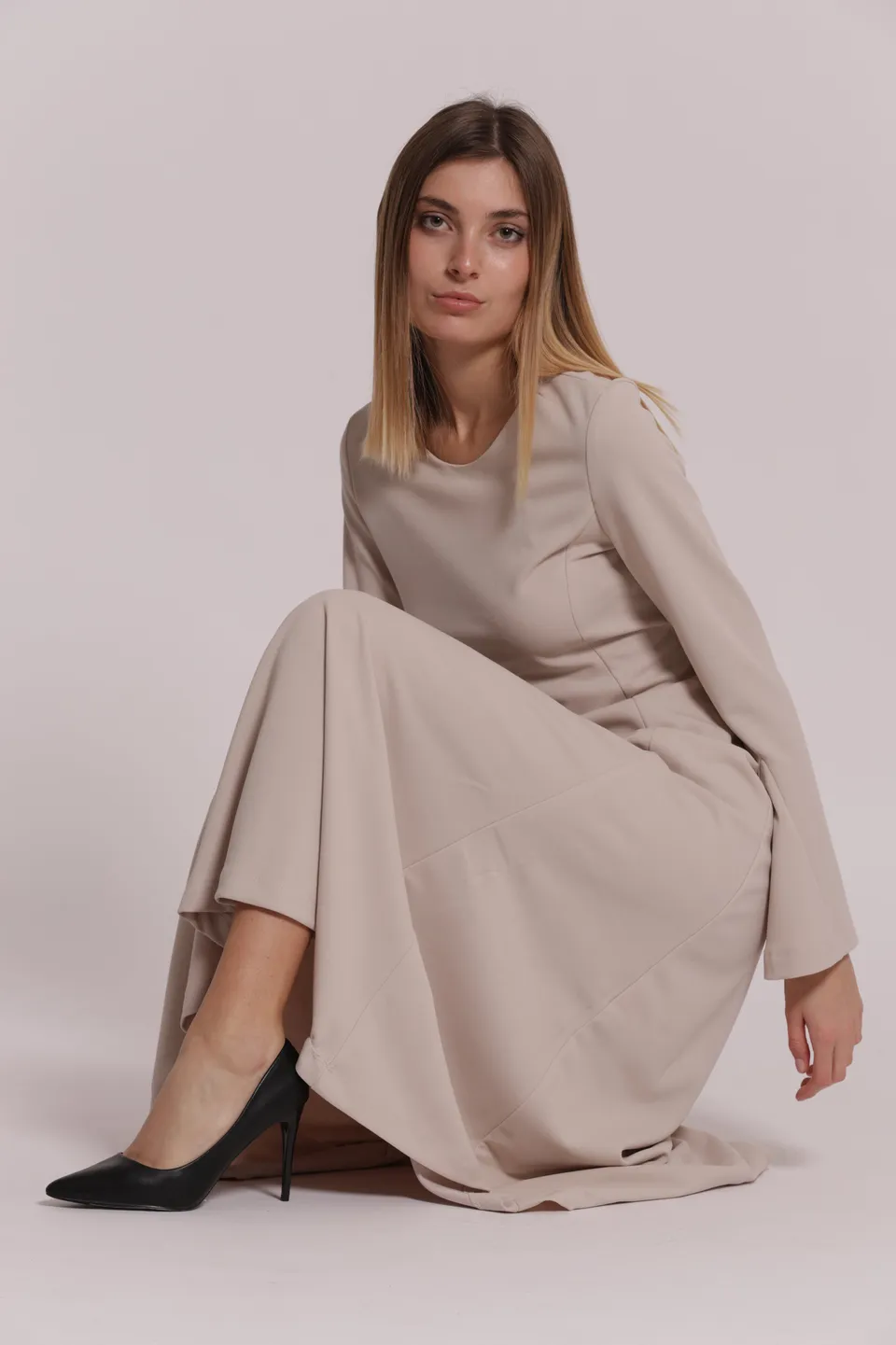 Mimi Mua Abito Lungo Scuba Crepe Tulipano Nero