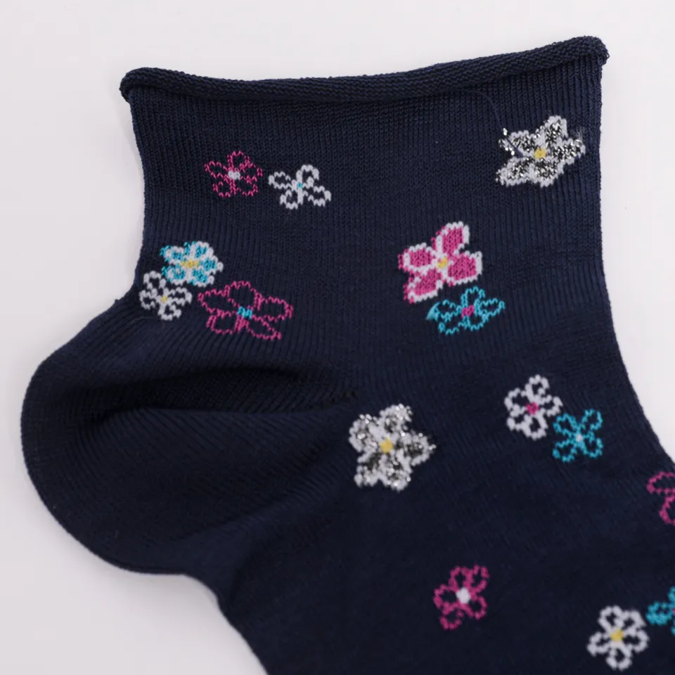 Mimi Mua Calzini Fiori Blu Cotone Misto
