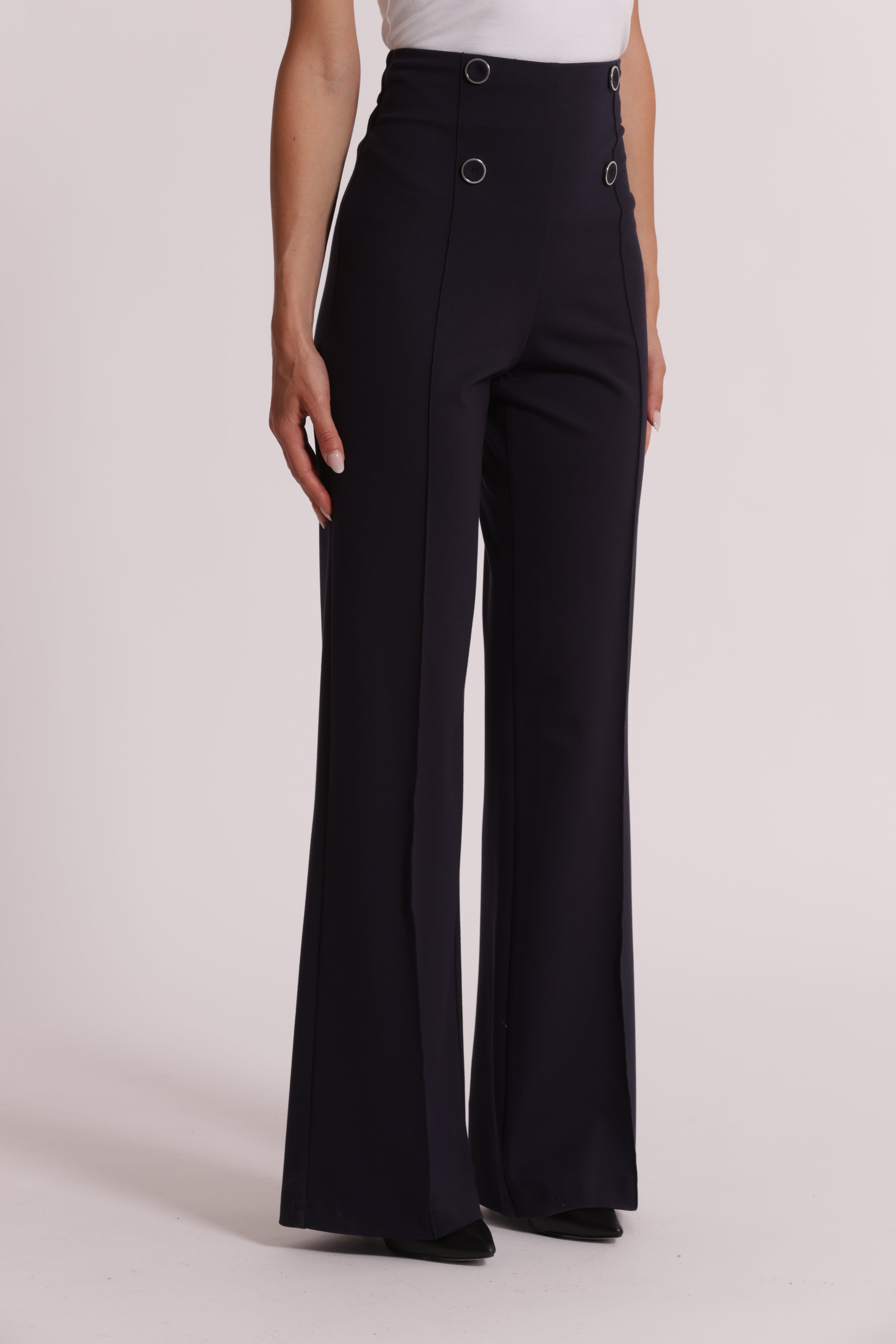 Mimi Mua Pantalone Punto Milano Bottoni Bianco