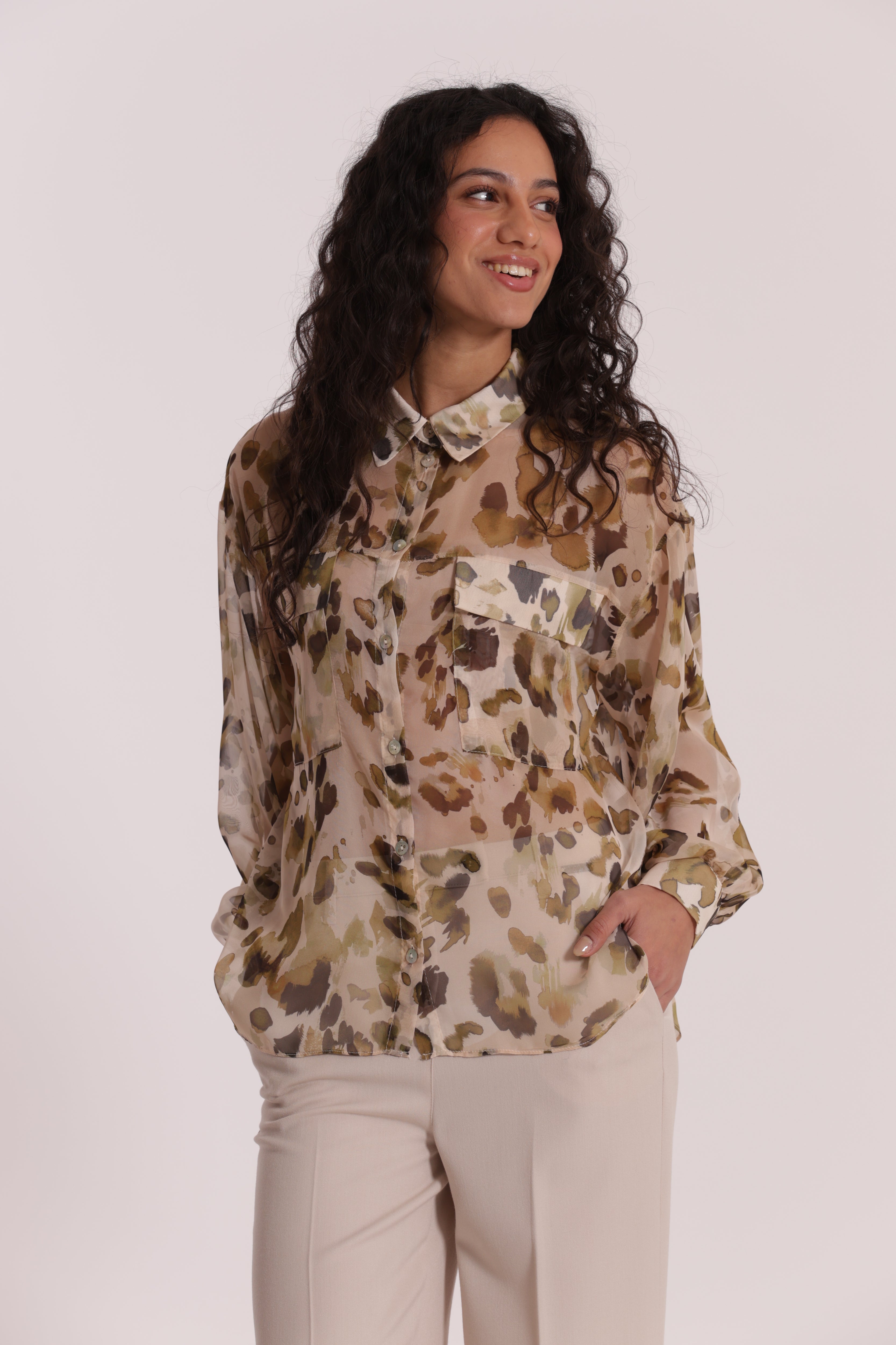 Mimi Mua Tasche Leo Camicia Panna Militare XS