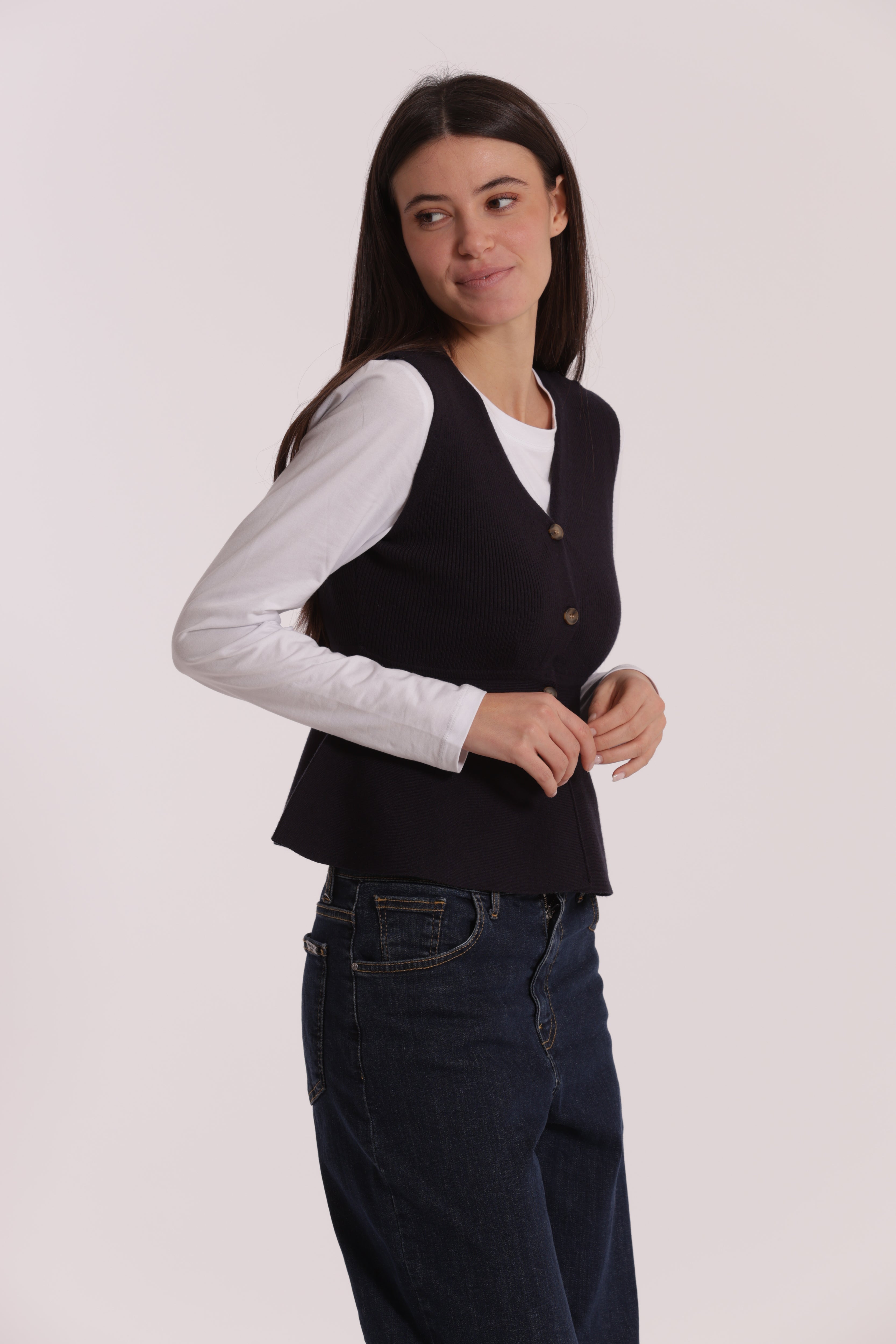 Mimi Mua Svasato Bottoni gilet nero in maglia