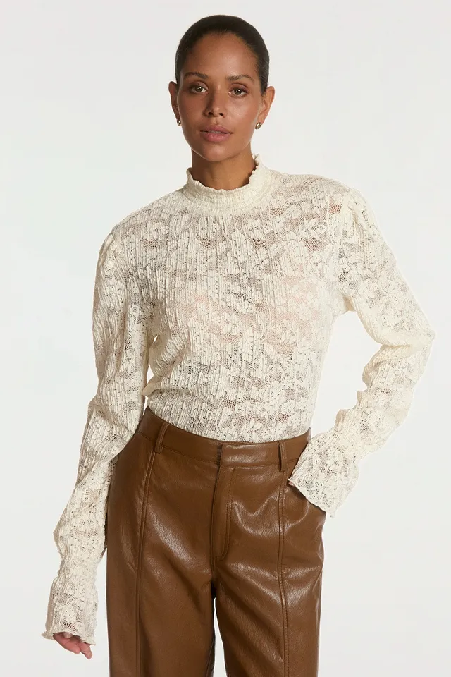 Aaiko Tory top pizzo crema CREAM collo alto