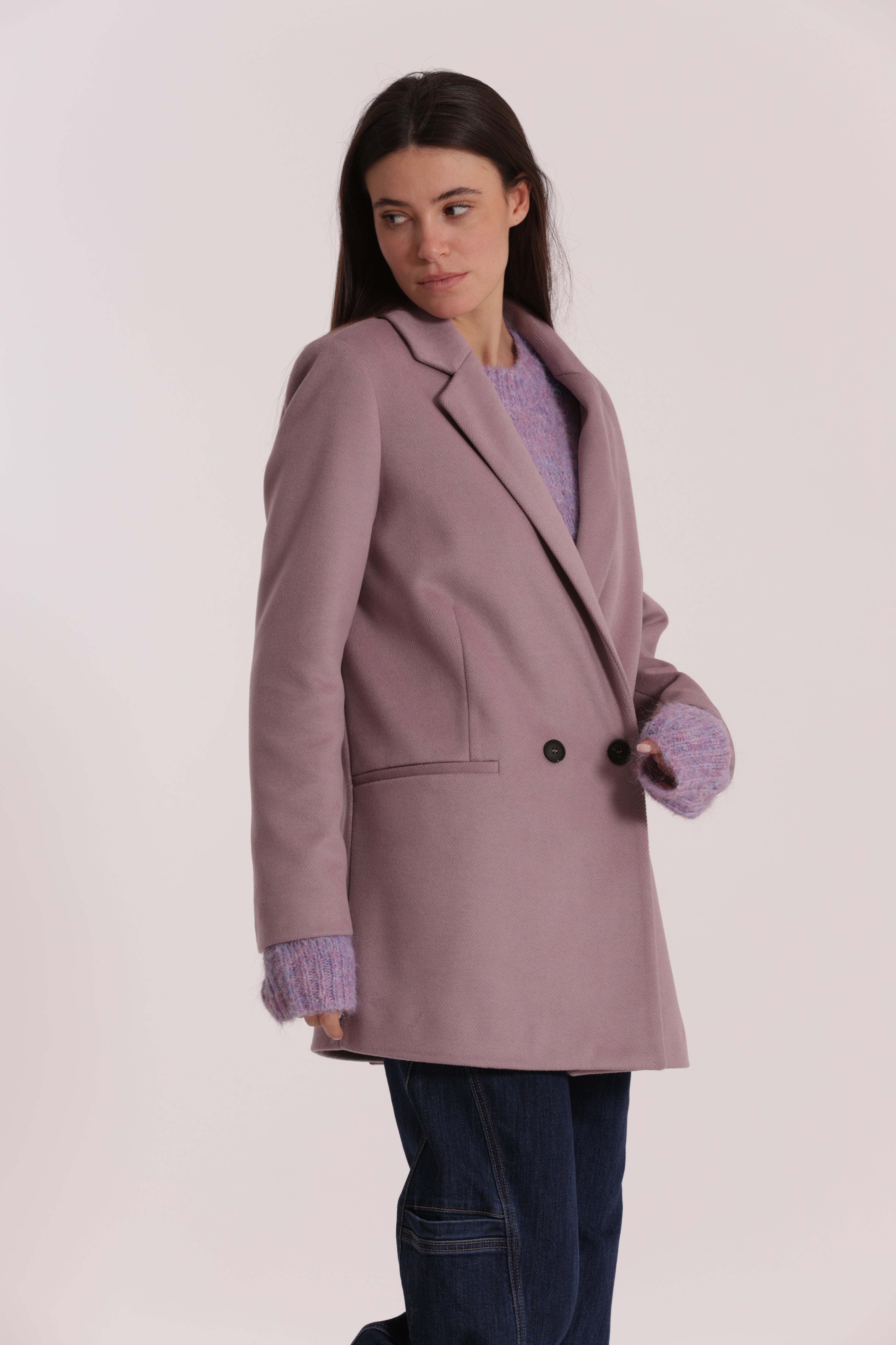 Mimi Mua Giaccone Doppio Petto Malva cappotto sartoriale