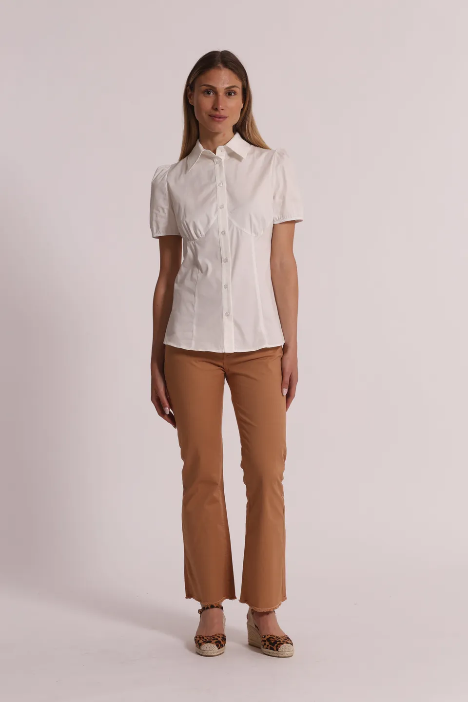 Mimi Mua Pantalone Cropped Flare Bengalina Burro elasticizzato