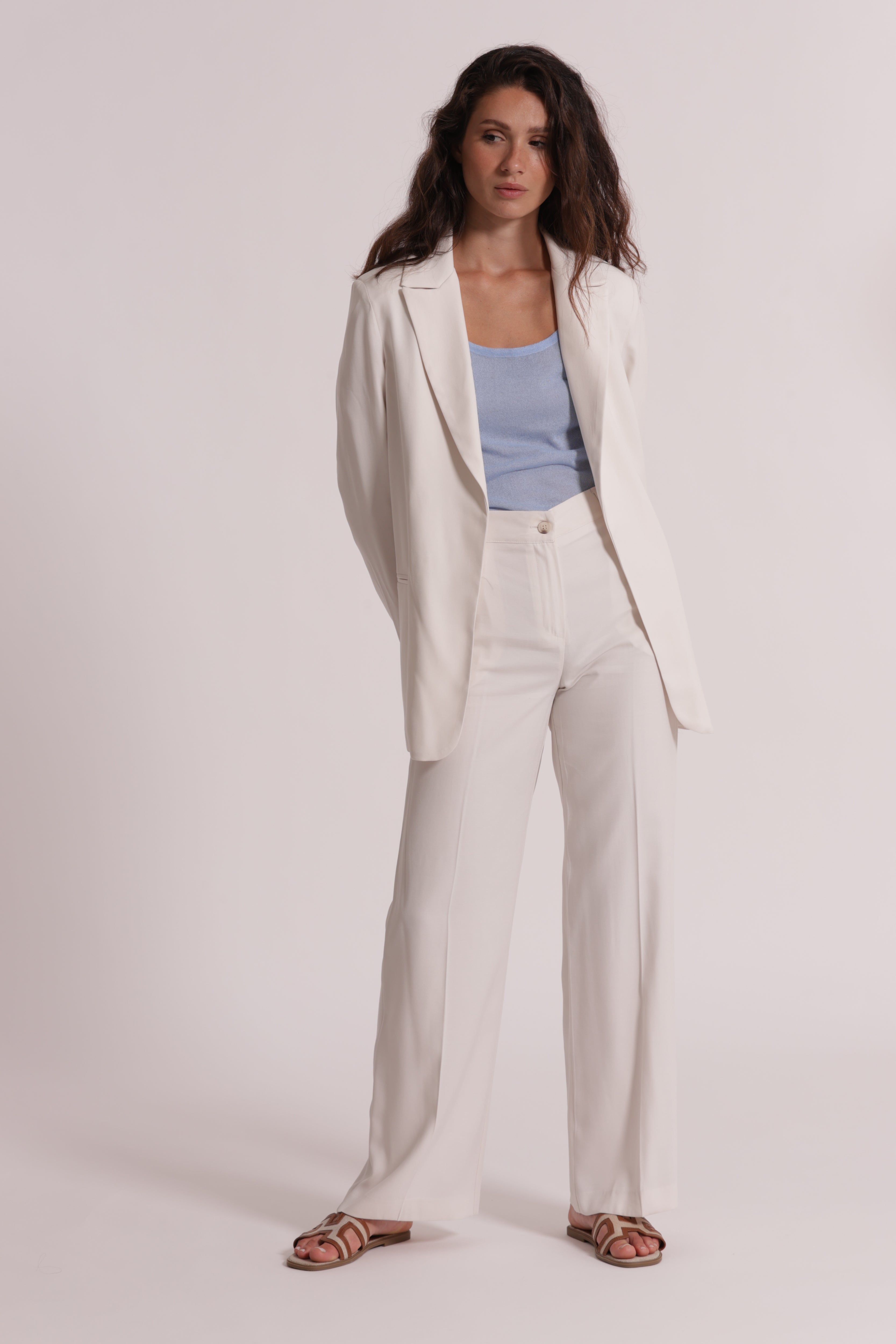 Mimi Mua Lungo Viscosa Pantaloni Panna XS