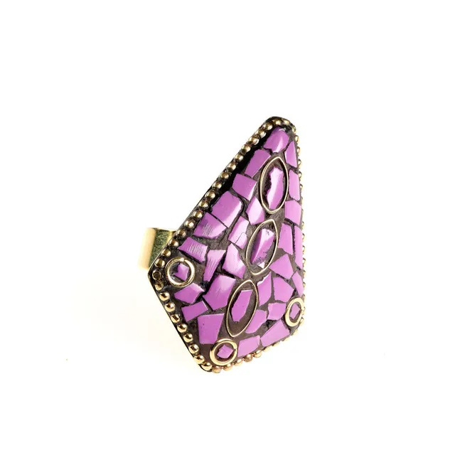 On Earth Mora mosaico anello viola regolabile ottone