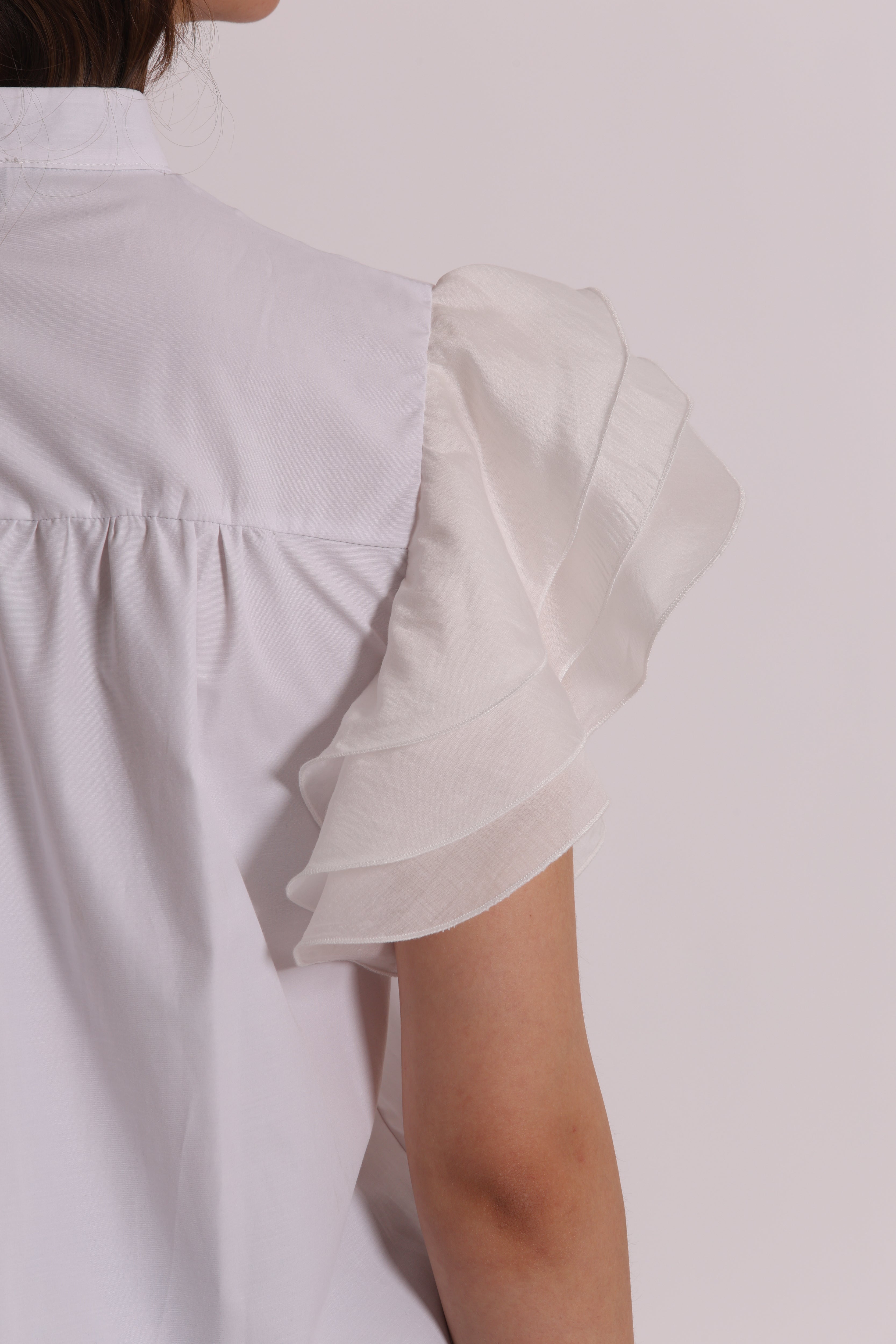 Mimi Mua Camicia Maniche Corte Volant bianco cotone