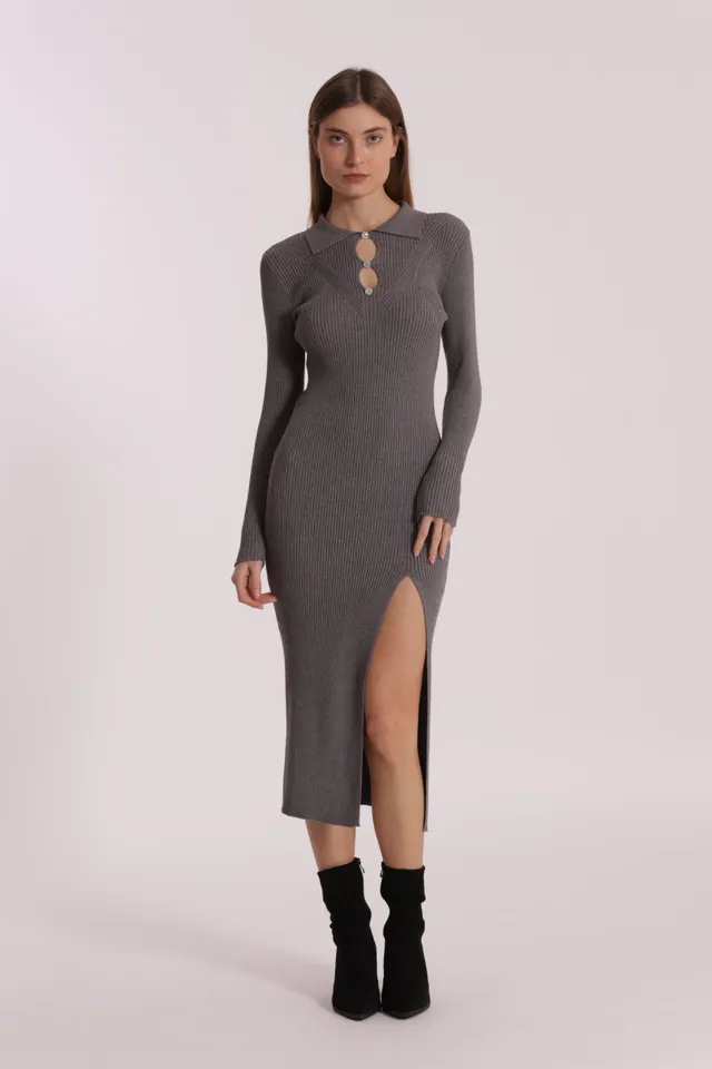 Mimi Mua Abito Maglia Polo Cut Out Nero Elasticizzato