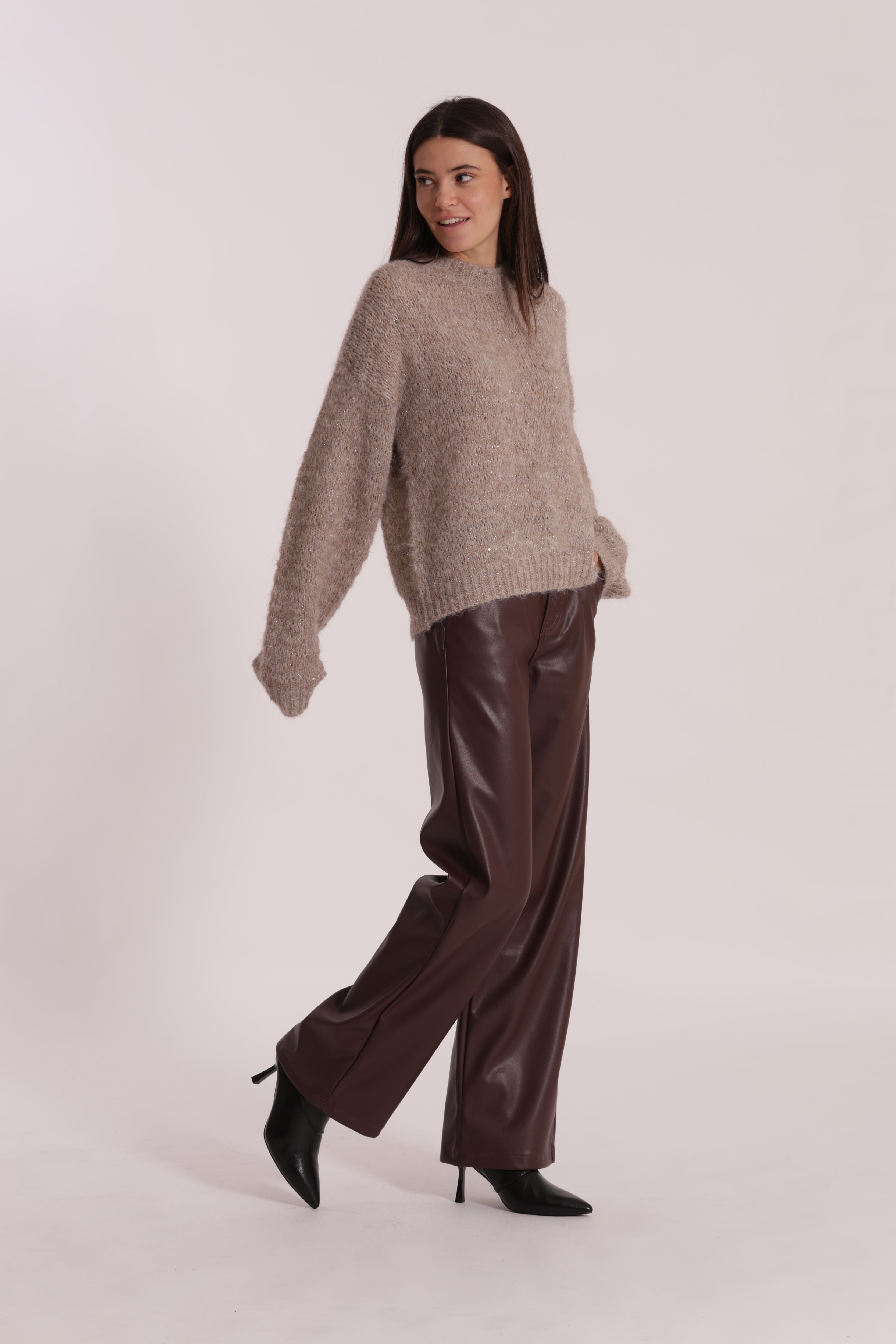 Mimi Mua Jeans Wide Leg Simil Pelle jeans effetto pelle