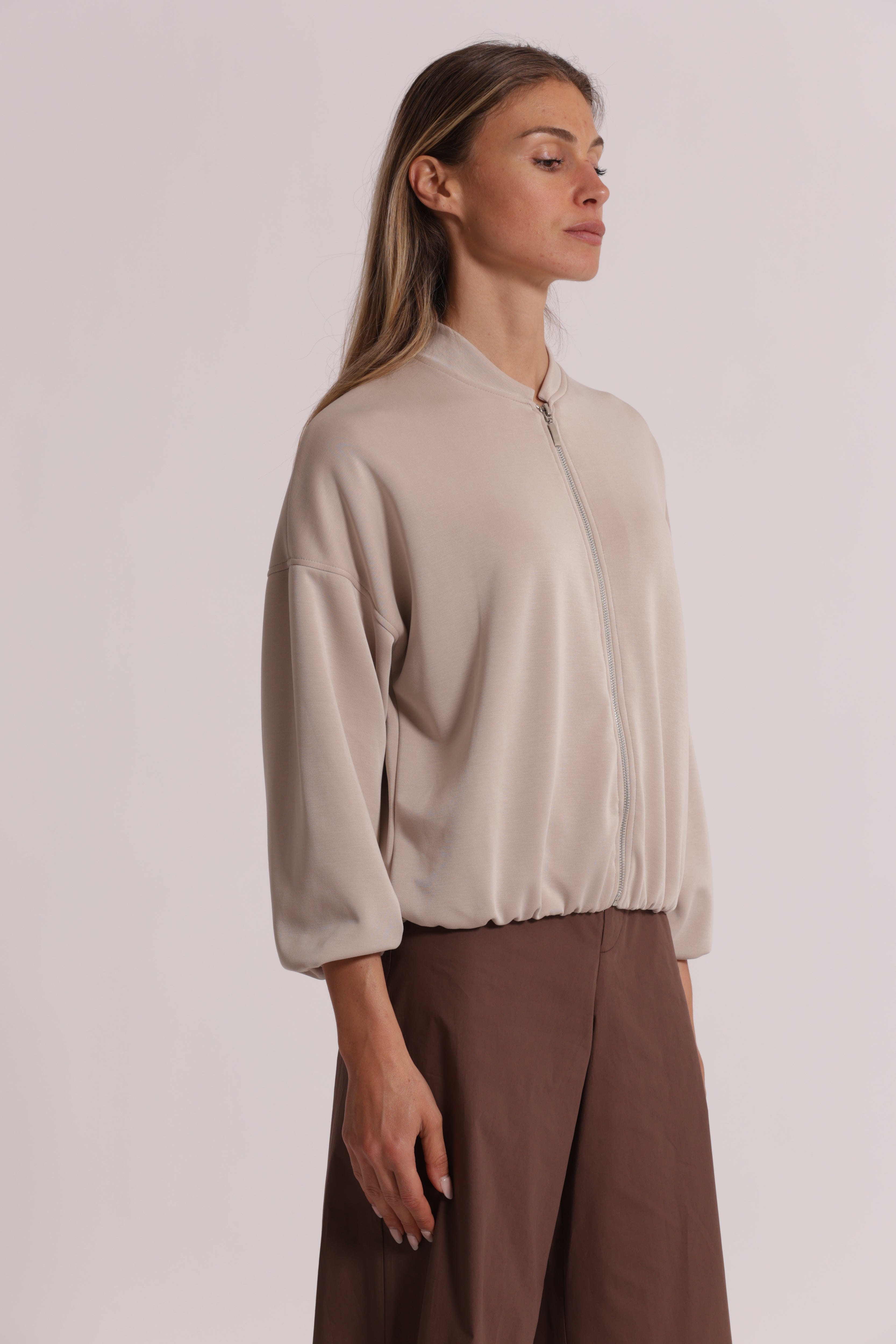 Mimi Mua Giacca con Zip Panna Elasticizzata