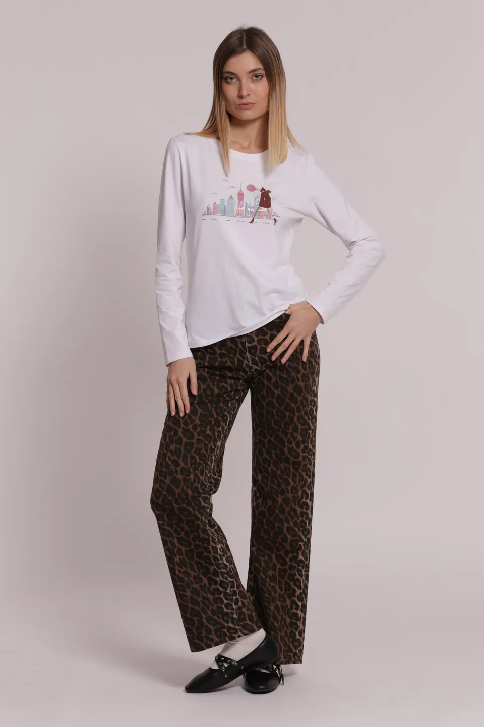 Mimi Mua Palazzo jeans animalier cammello