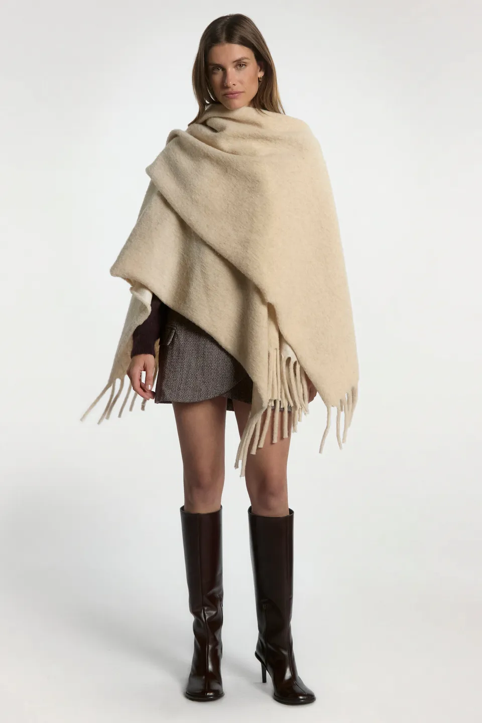 Aaiko Mila poncho crema in misto lana