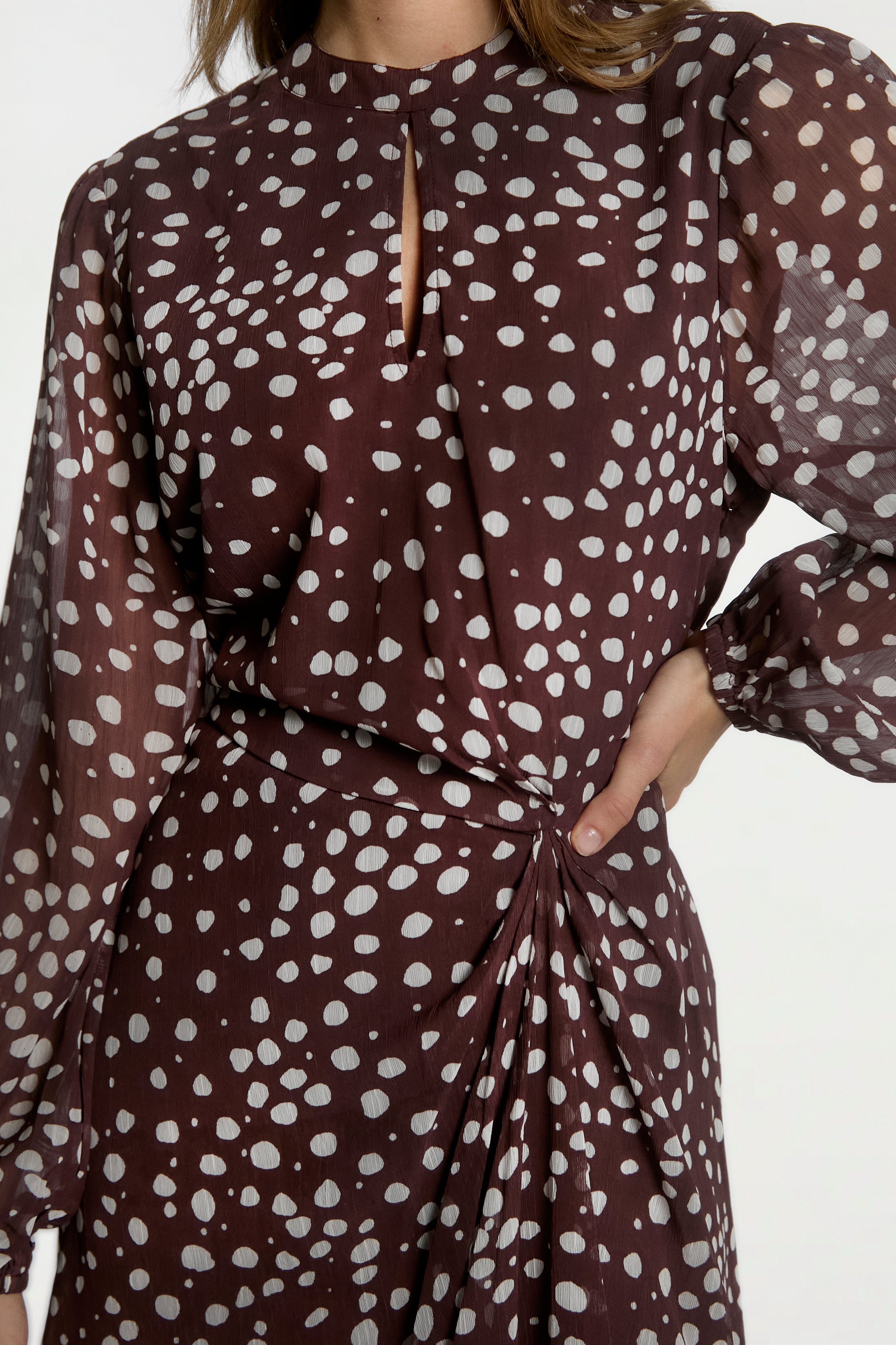 Aaiko Falin abito bordeaux pois sopra ginocchio