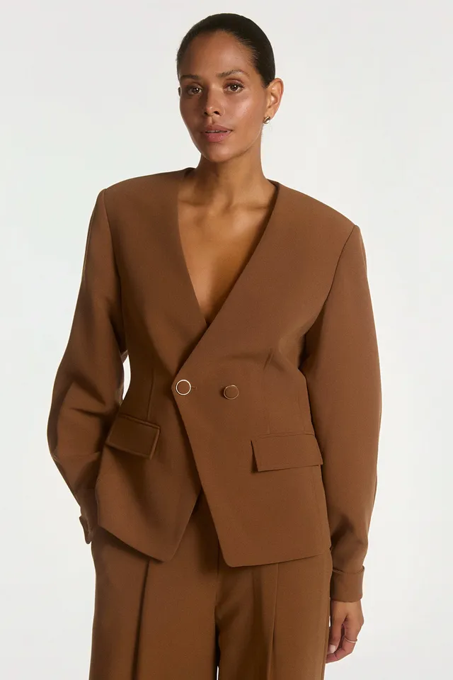 Aaiko Kayla blazer doppiopetto marrone scollo V