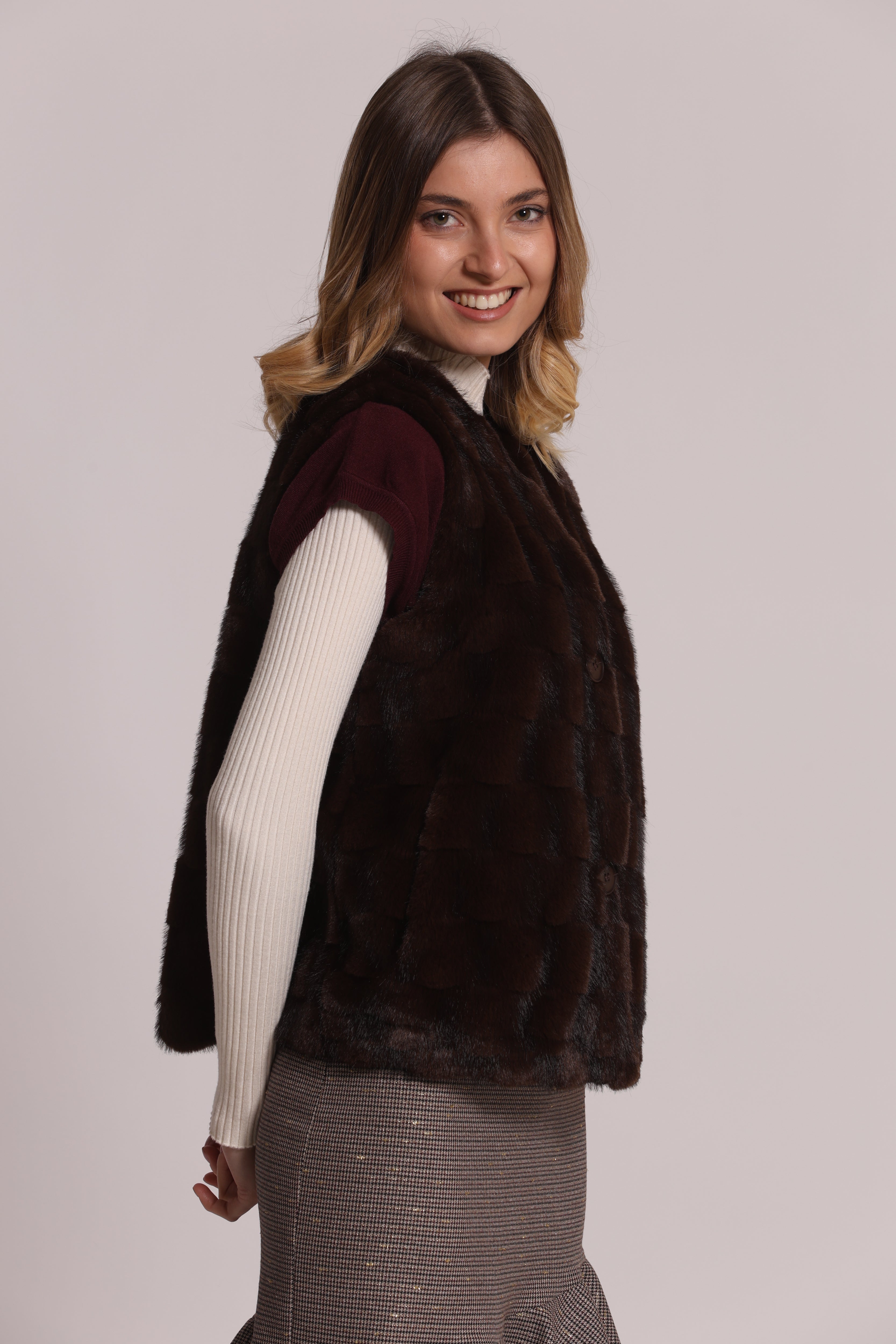 Mimi Mua Gilet Effetto Pelliccia Nero