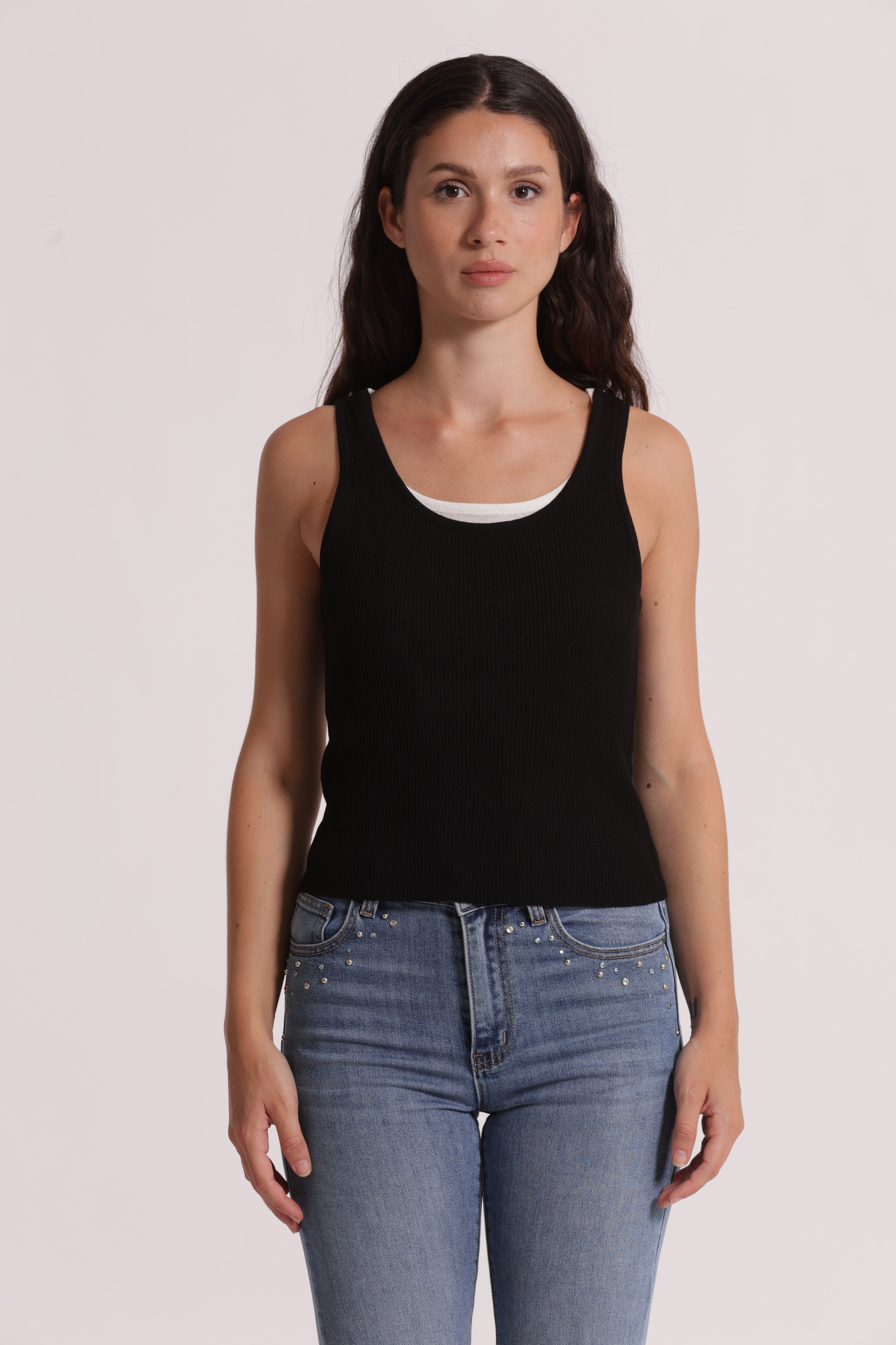 Mimi Mua Doppio Scollo top nero panna maglia