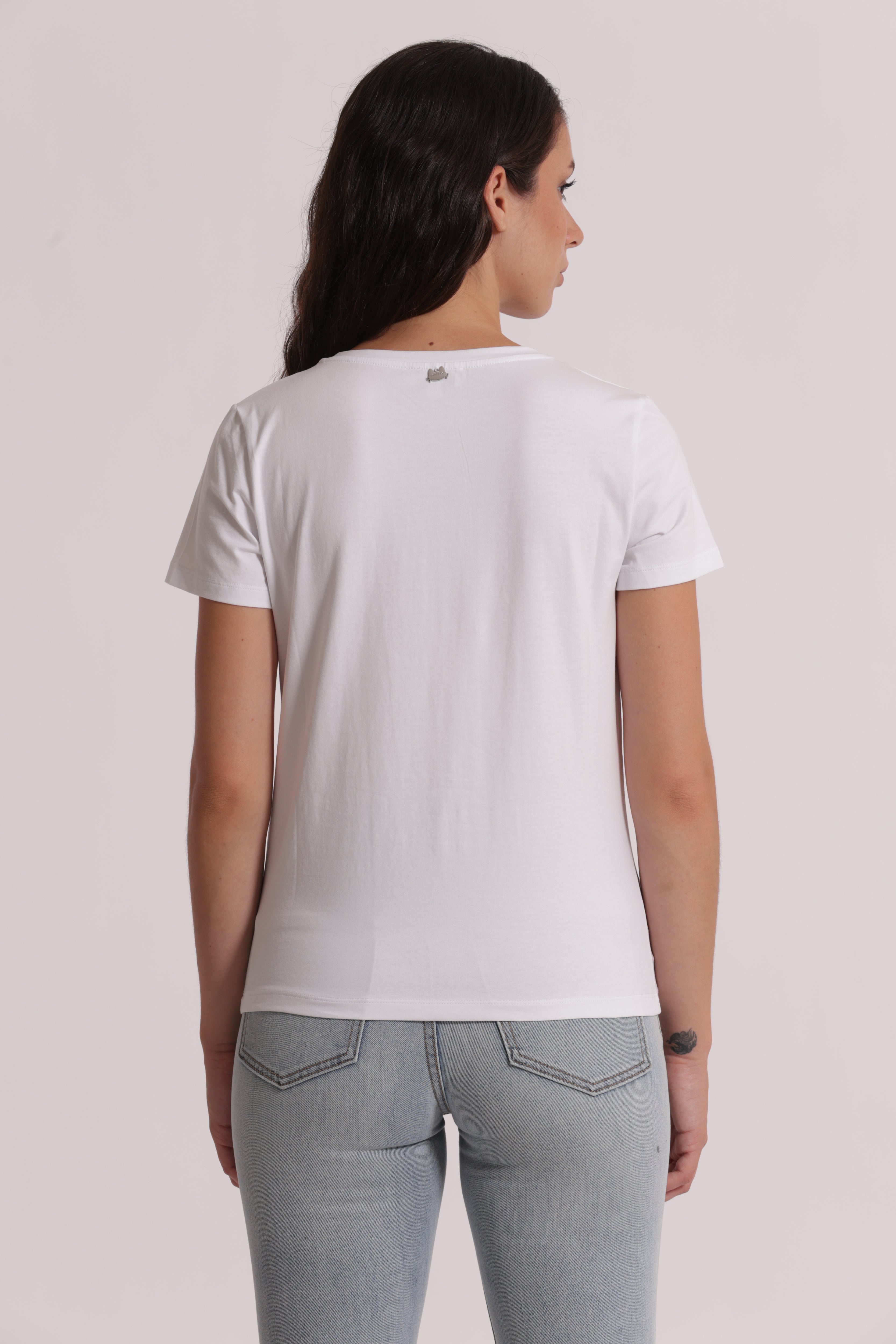 Mimi Mua T-shirt Mezze Maniche Borchie Frontali Bianco Cotone