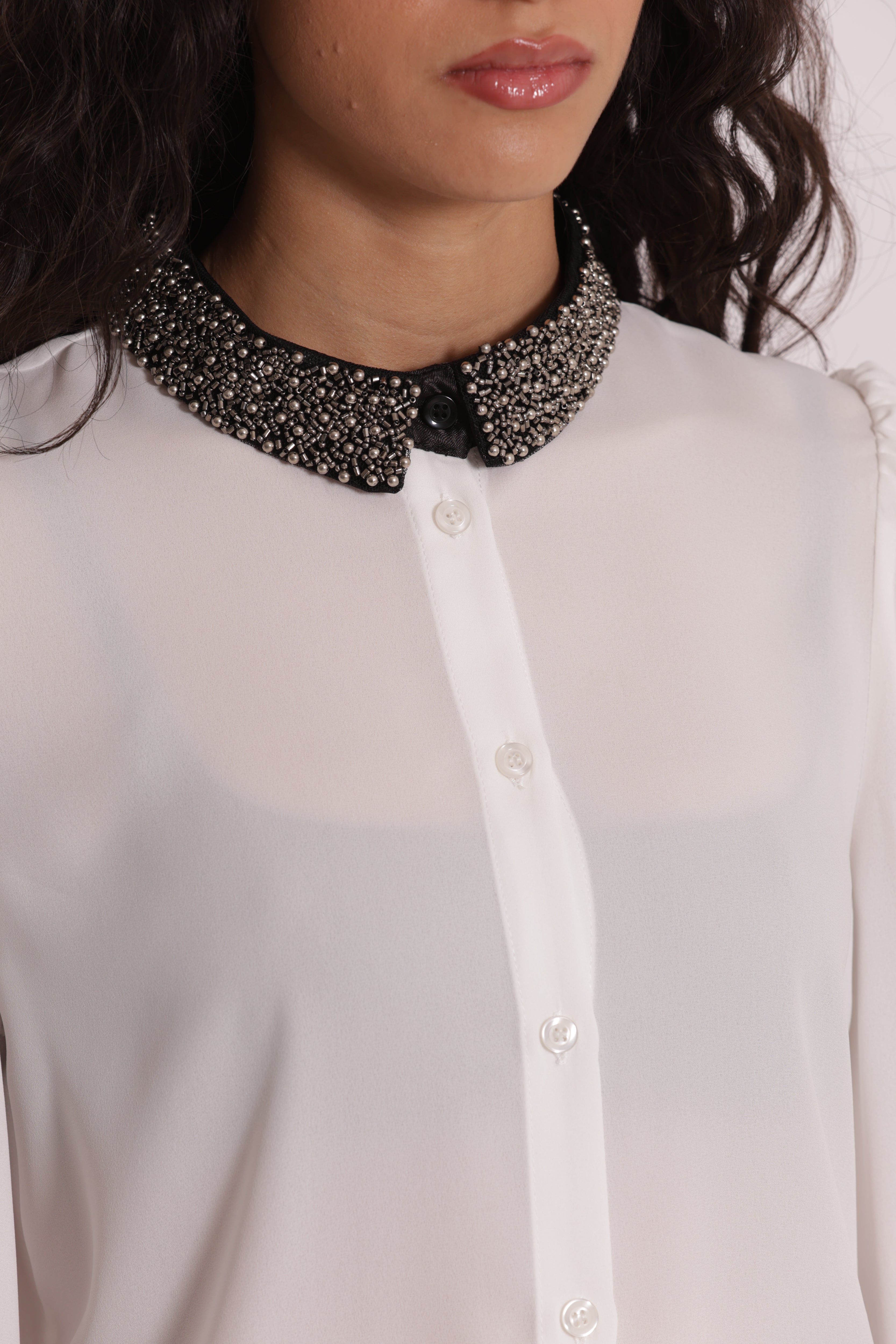Mimi Mua Camicia con Collo Ricamato in poliestere
