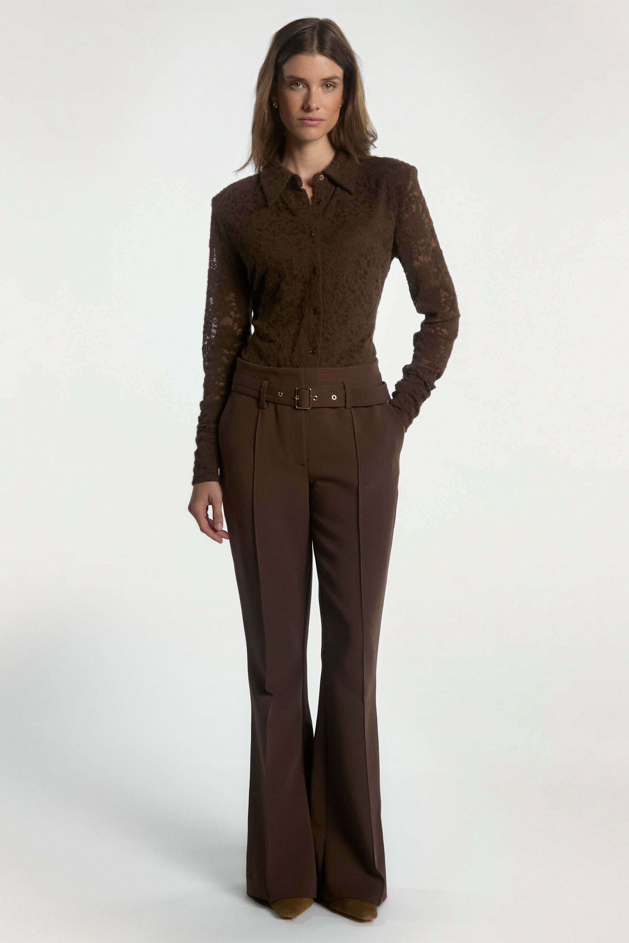 Aaiko Vigo top marrone pizzo elasticizzato