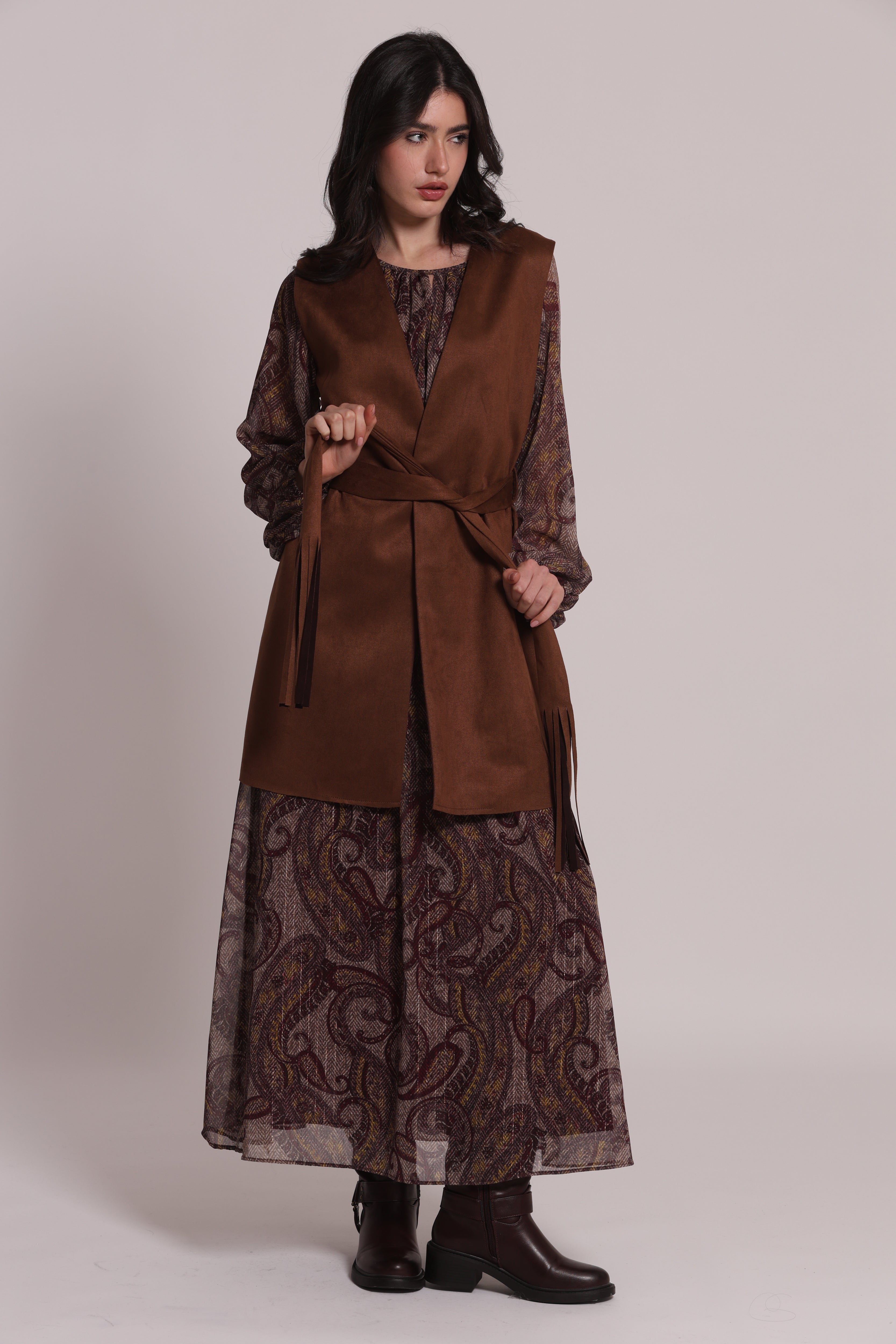 Mimi Mua Gilet Lungo Jersey Effetto Camoscio Beige