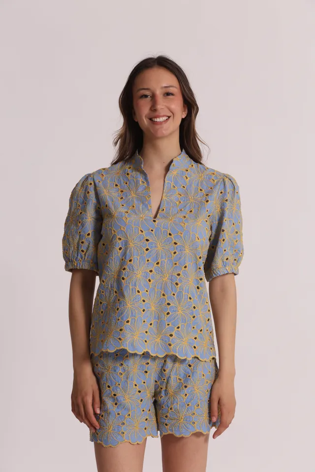 Mimi Mua Sangallo blusa maniche corte panna/ocra