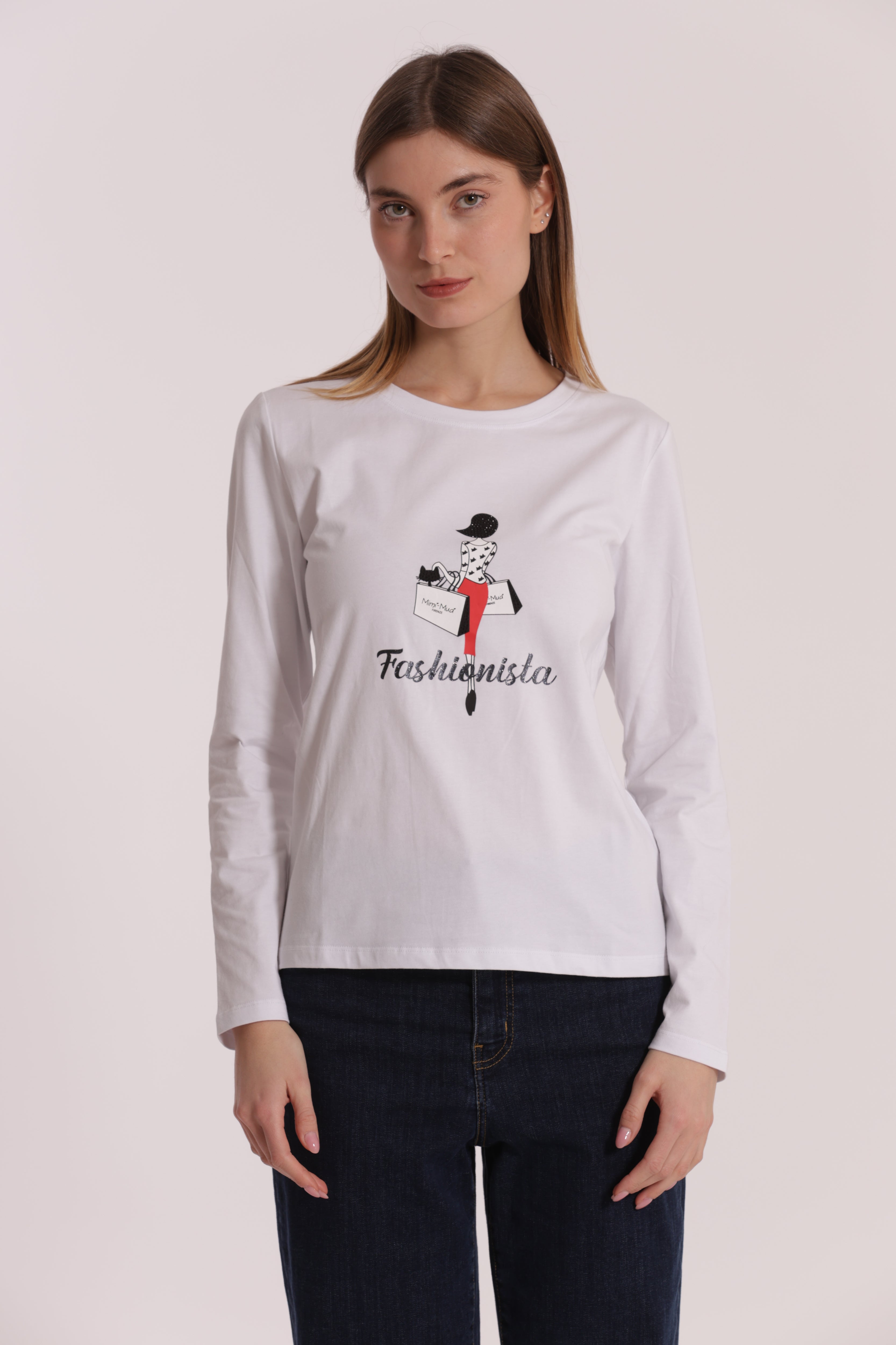 Mimi Mua Fashionista t-shirt bianco scritta logo