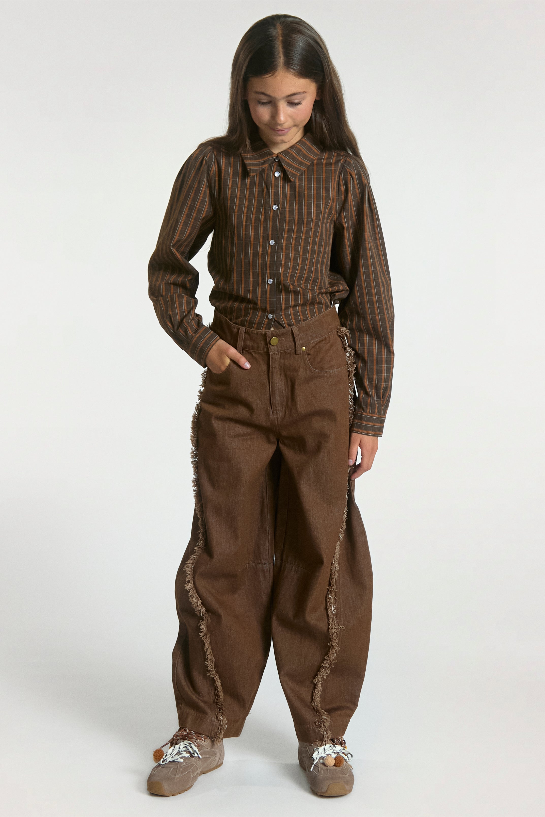Aaiko Janesse camicia quadri cotone marrone