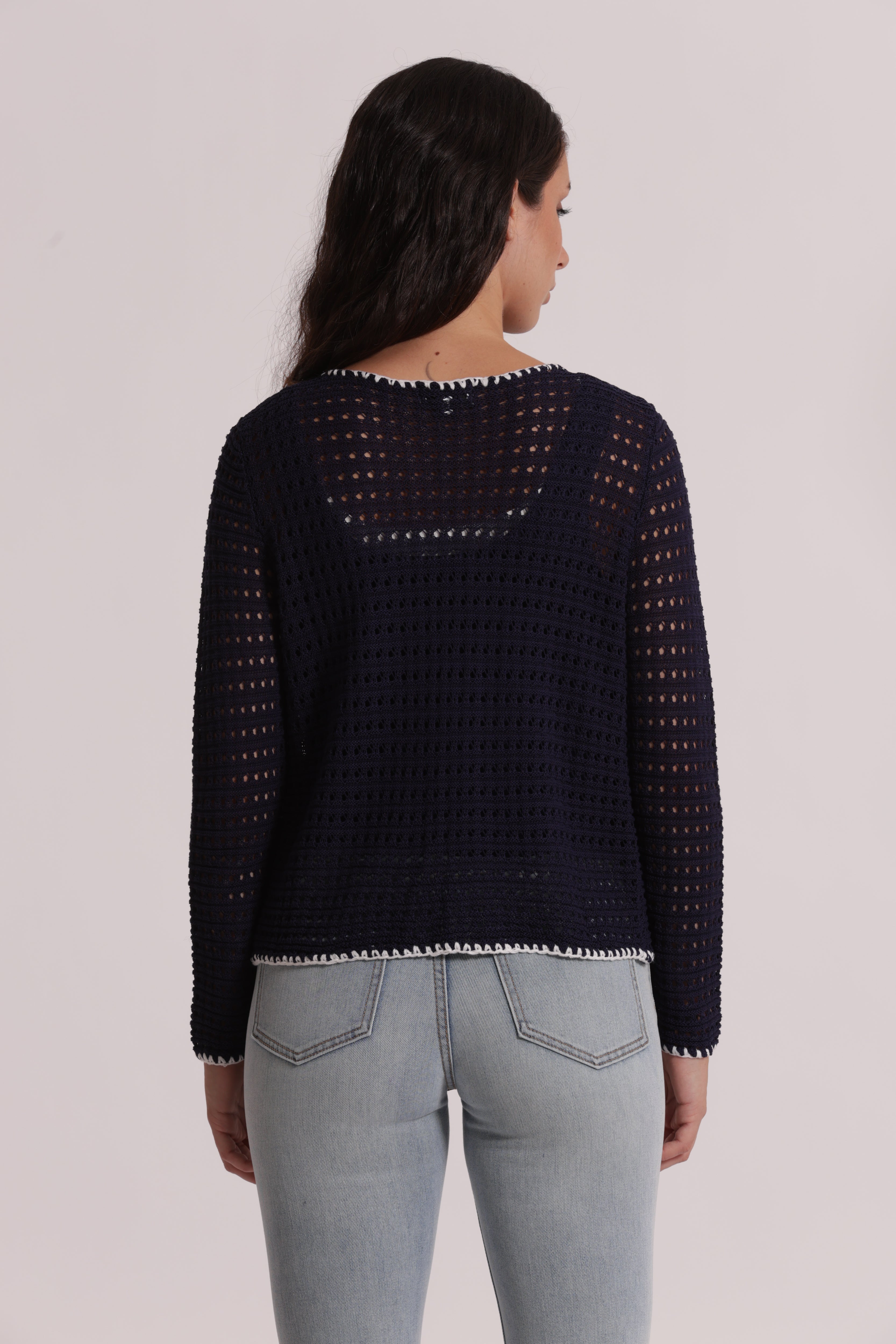 Mimi Mua Cardigan Traforato Bicolor Blu/Bianco