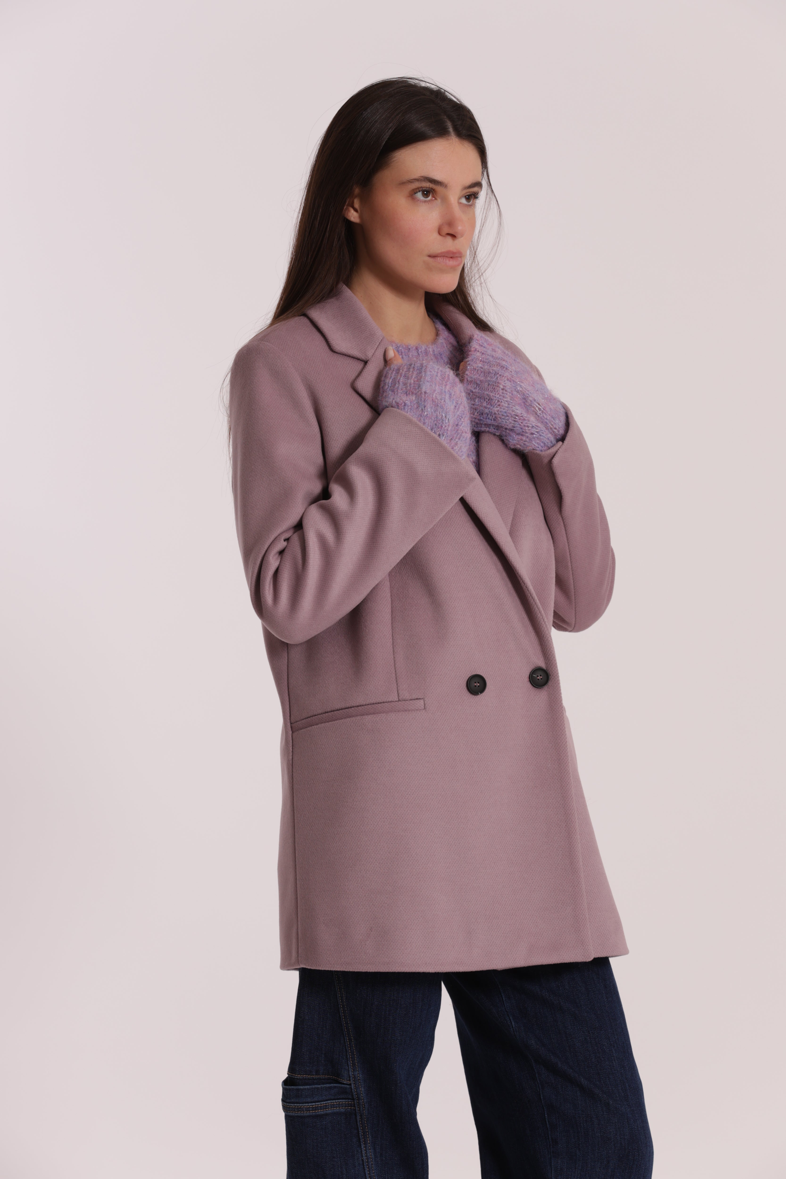 Mimi Mua Giaccone Doppio Petto Malva cappotto sartoriale