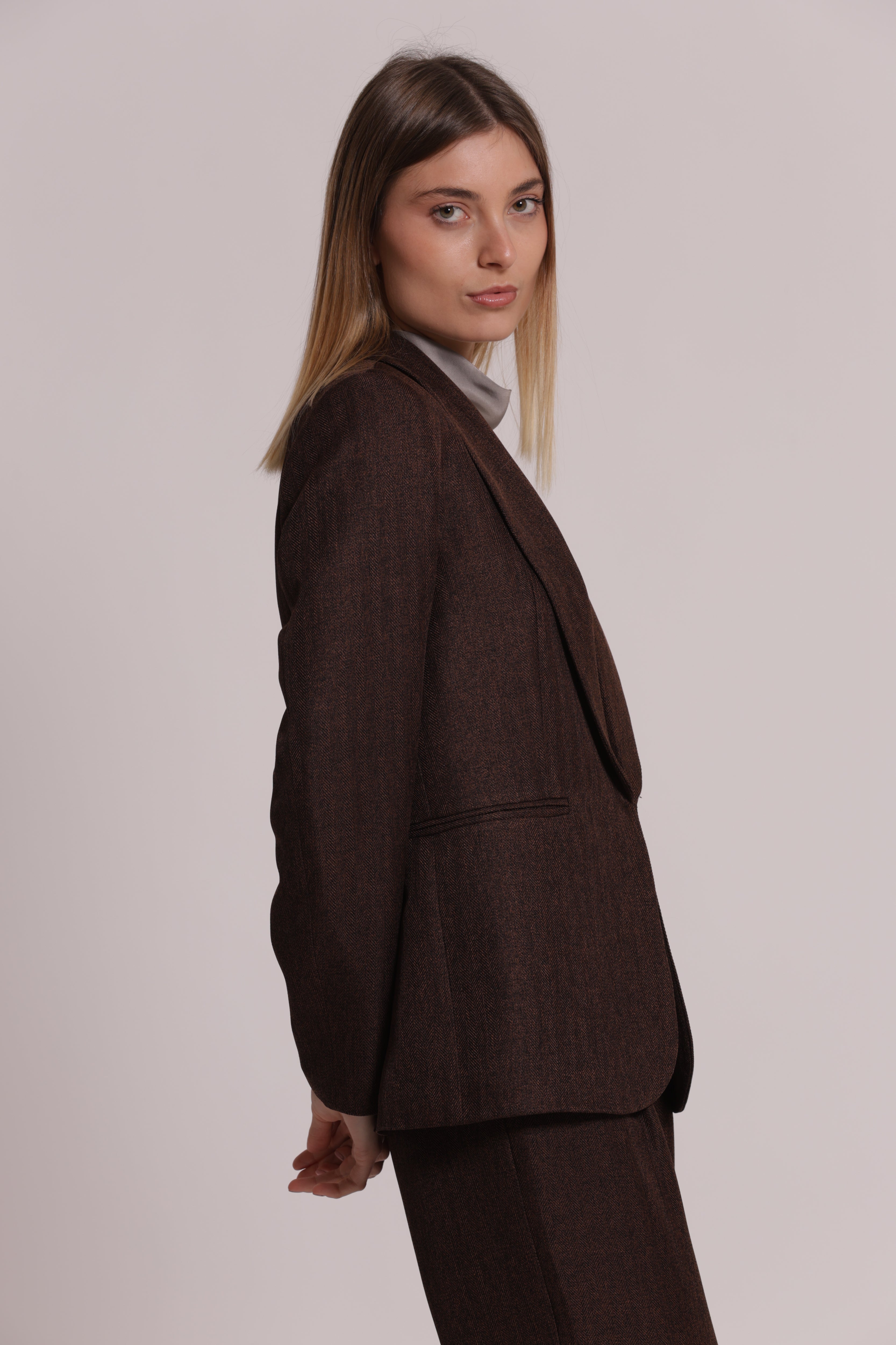 Mimi Mua Giacca Tweed Spiga di Pesce Moro