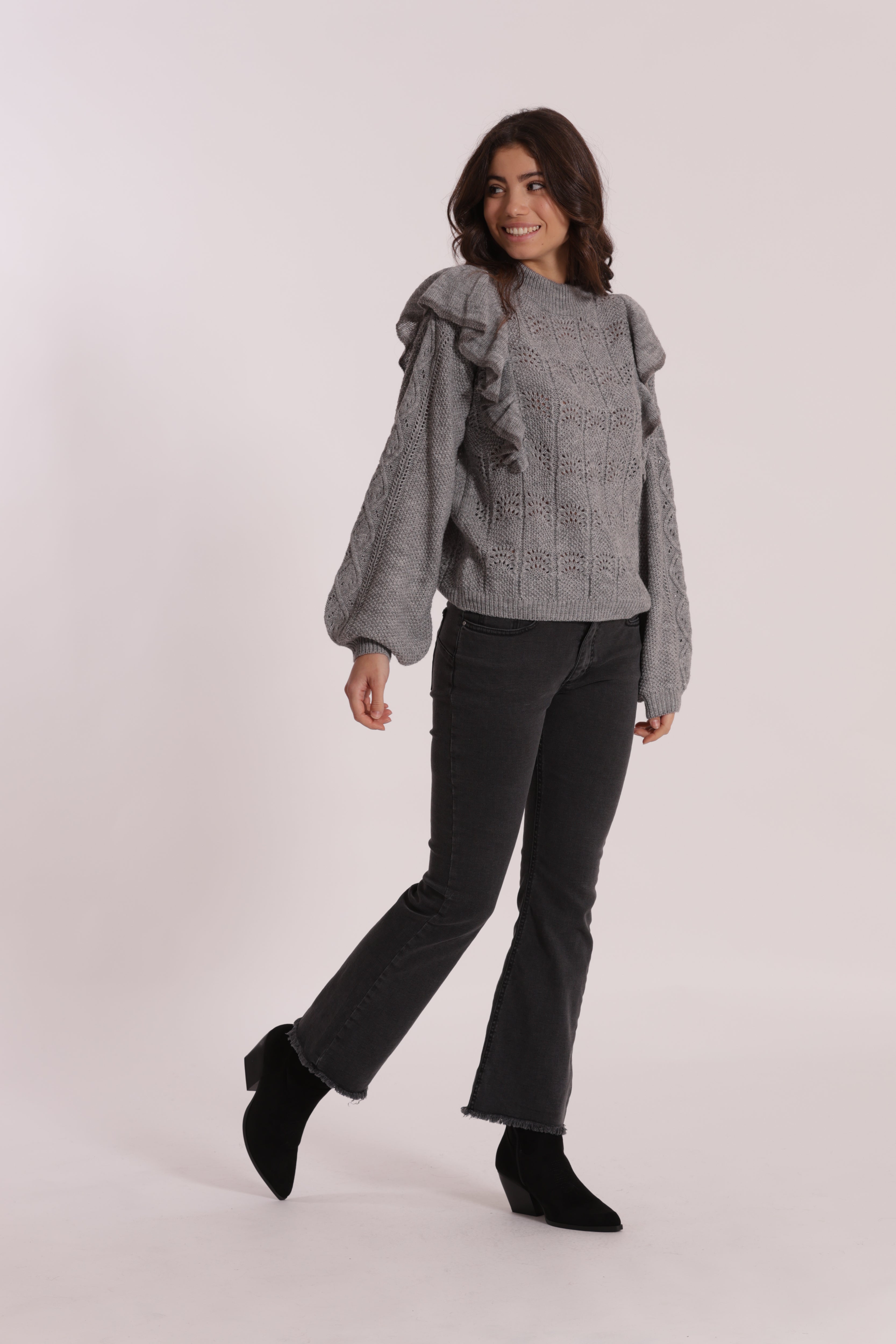 Mimi Mua Jeans Cropped Flare Blu Scuro cotone
