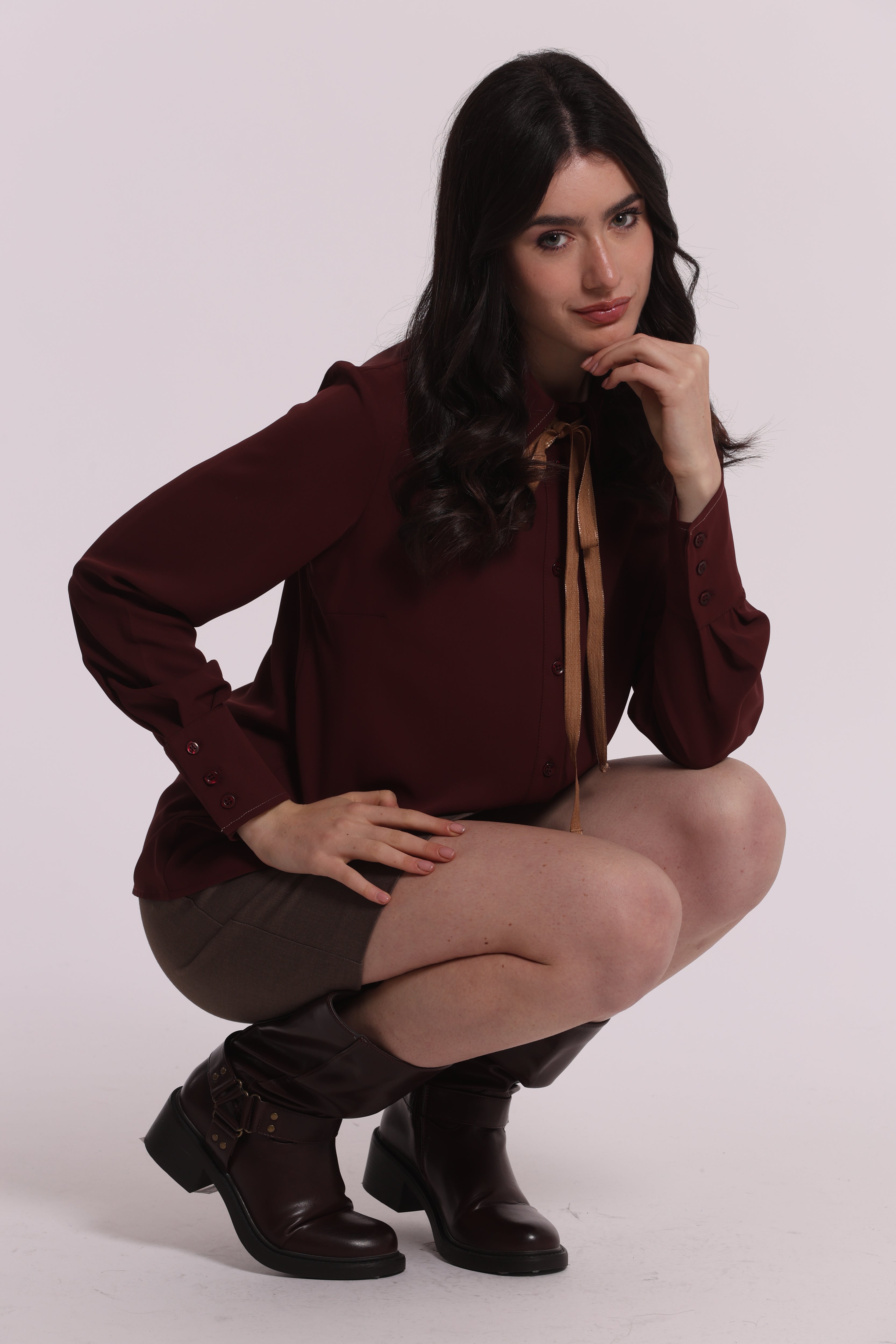 Mimi Mua Camicia in Silkhand con Fiocco Nera