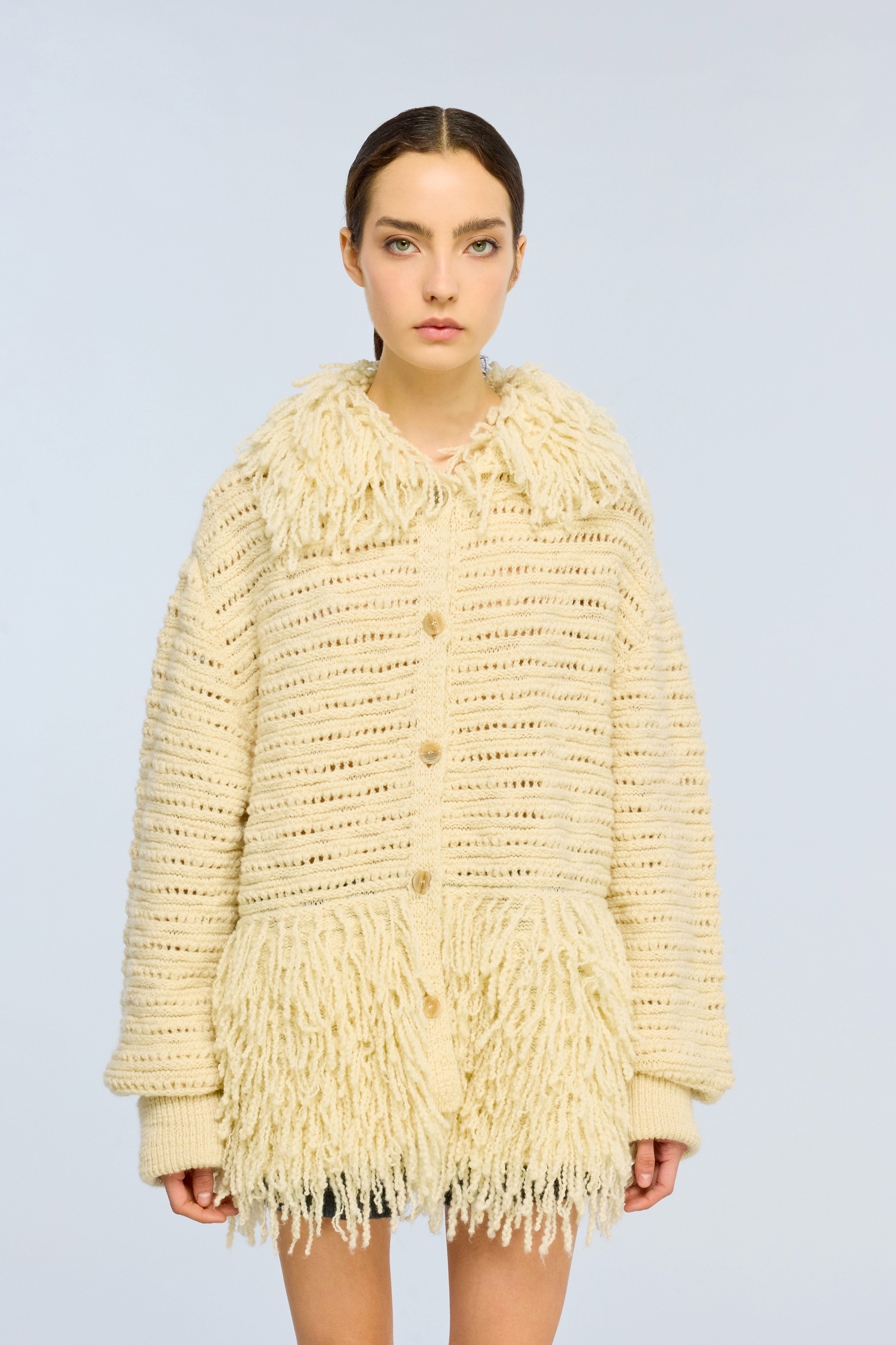 Semicouture Vickie giacca burro lana frange