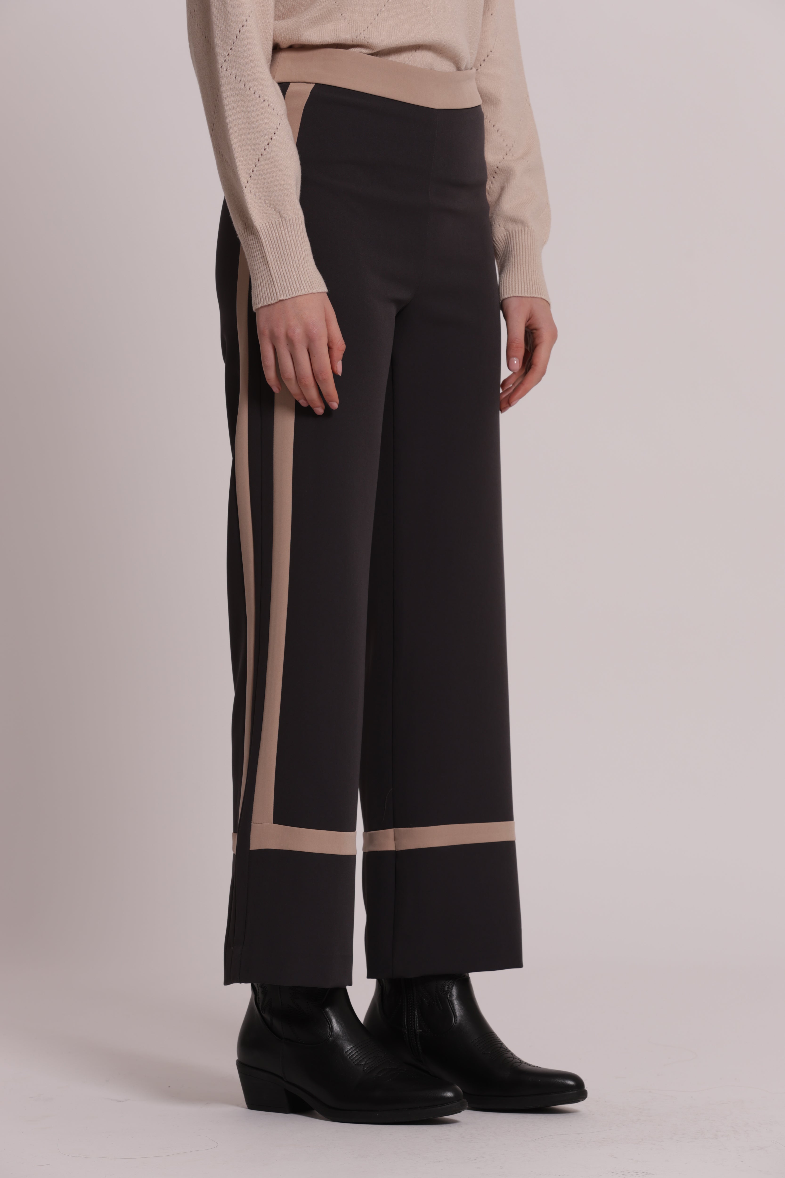Mimi Mua pantalone bicolor tessuto tecnico nero beige