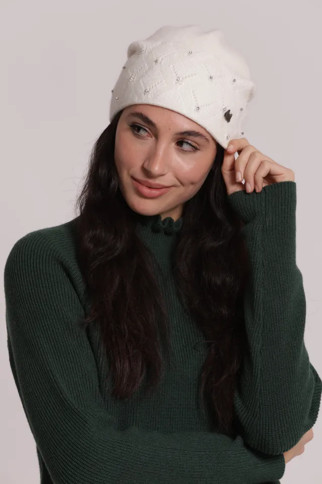 Mimi Mua Berretto Borchiette Strass Bianco cappello