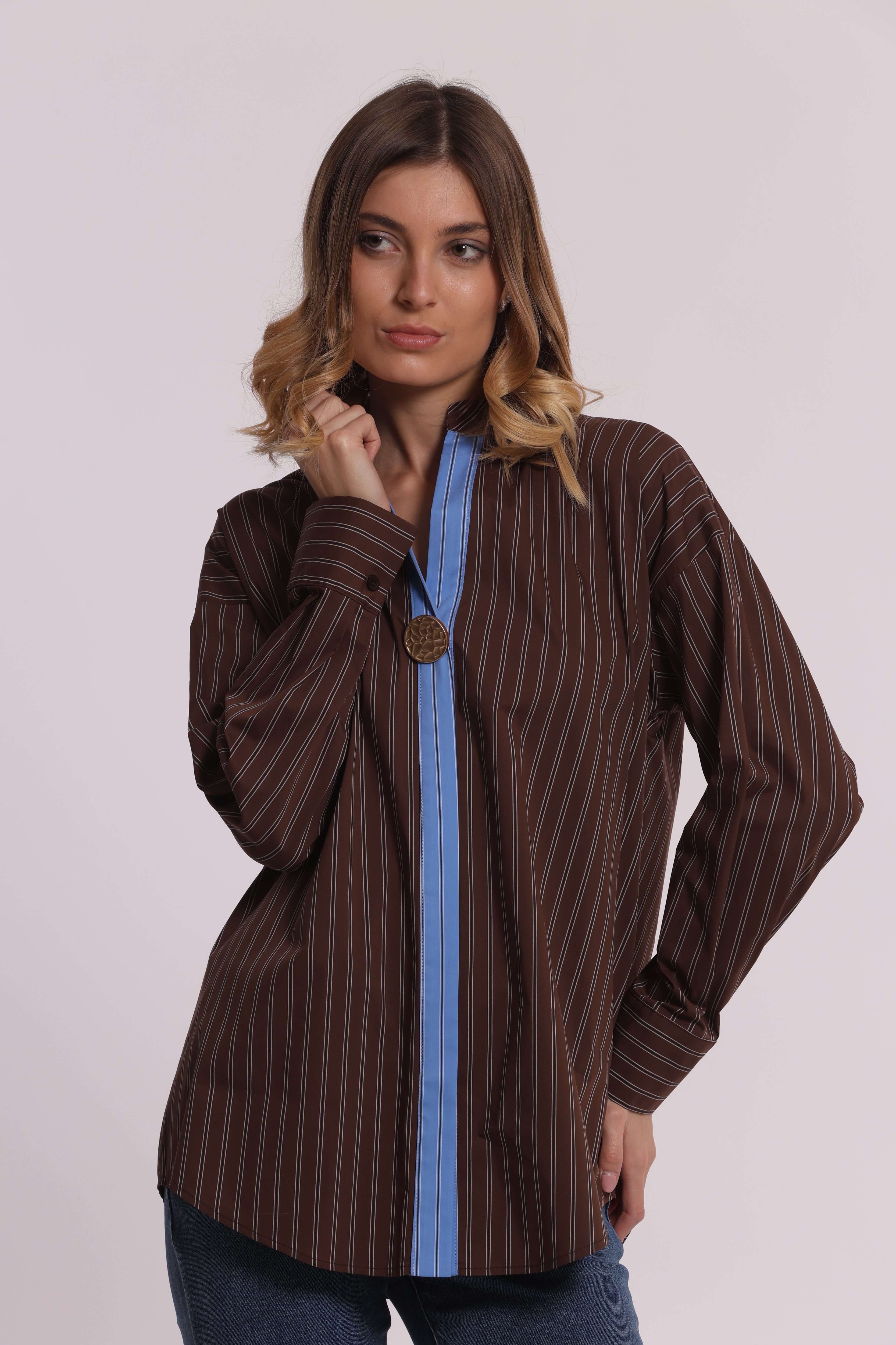 Mimi Mua Blusa Scollo V Bicolor Moro