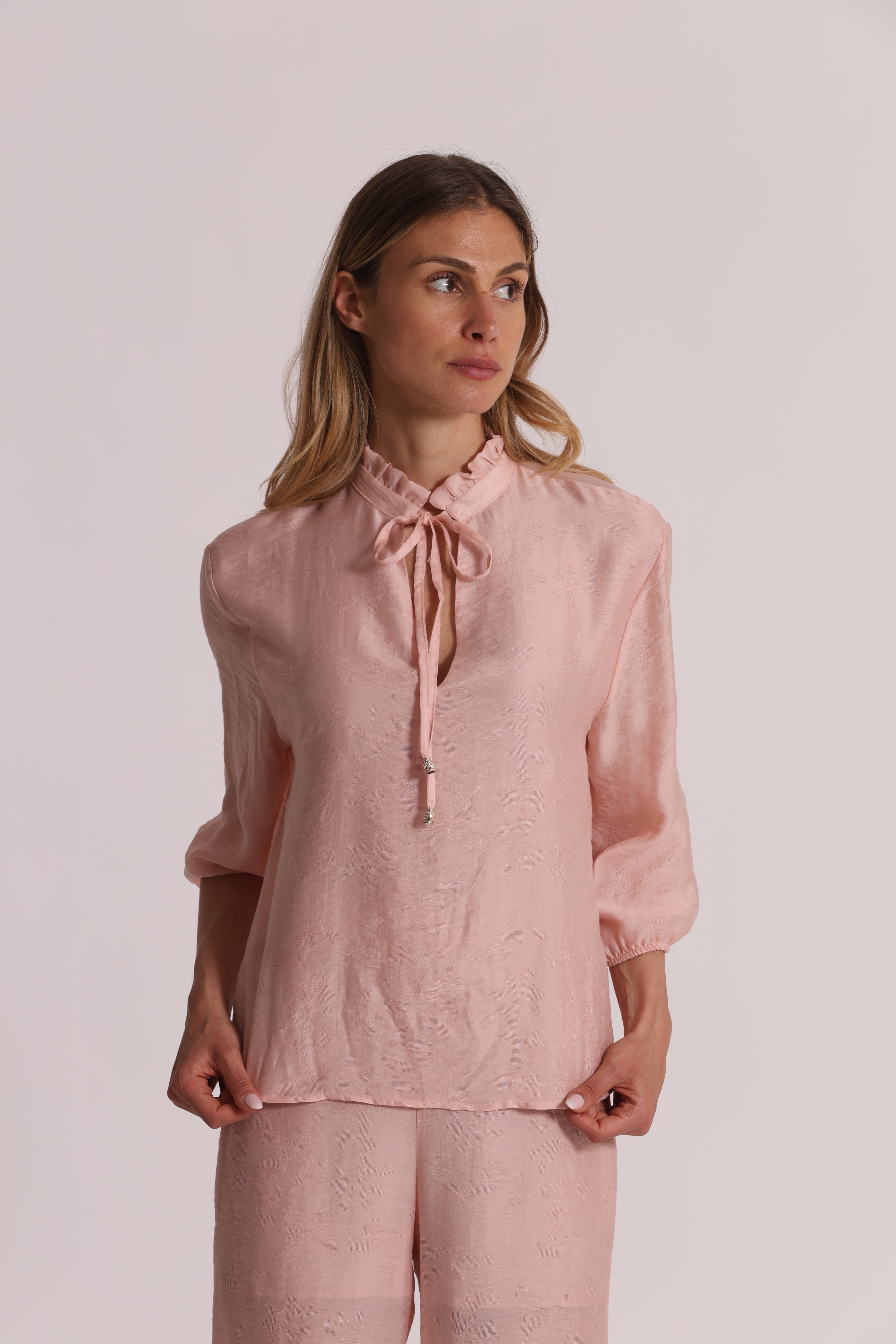 Mimi Mua Blusa in Tessuto Jacquard Blusa Rosa lavorata goffrata