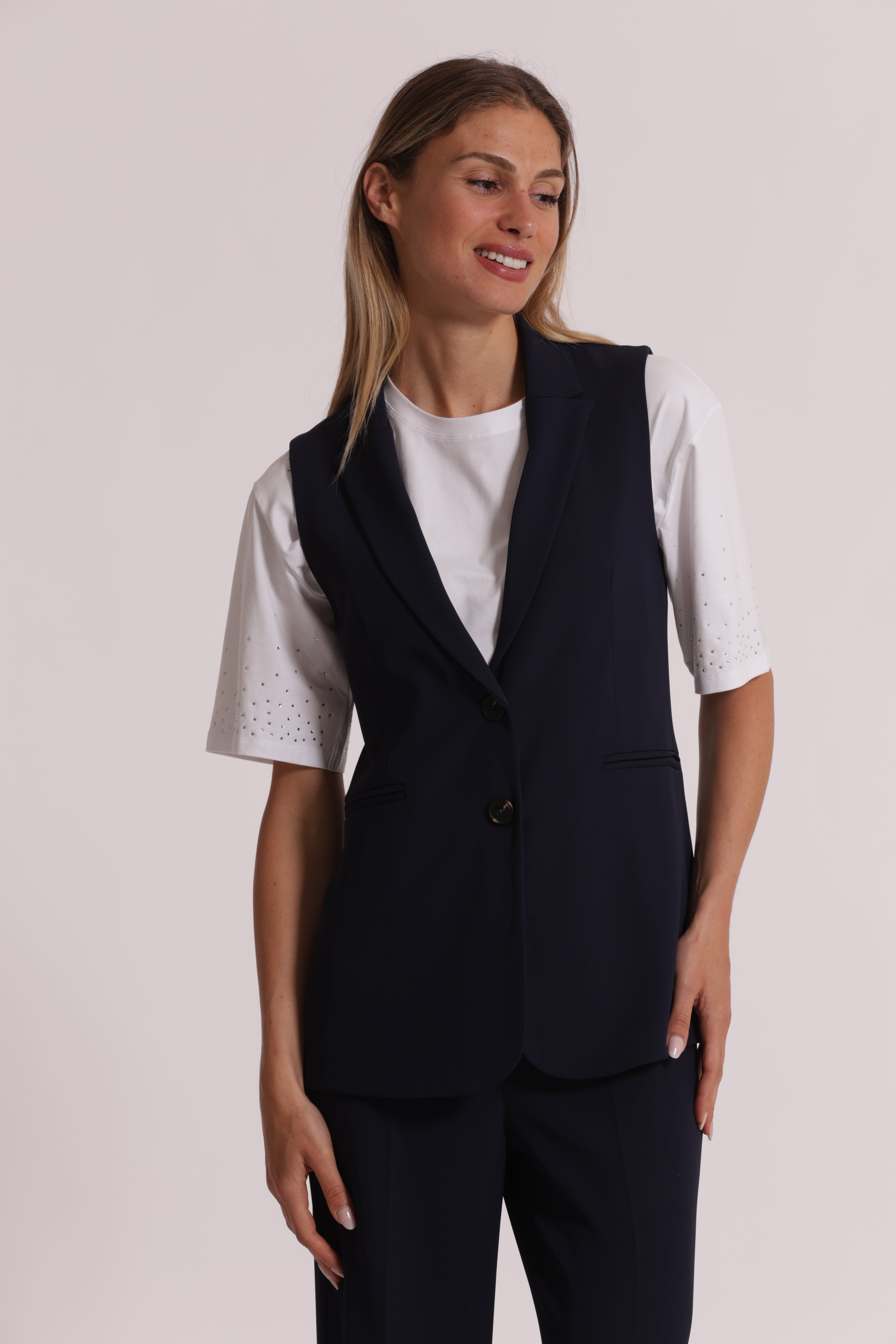 Mimi Mua Gilet Lungo Smanicato Blu