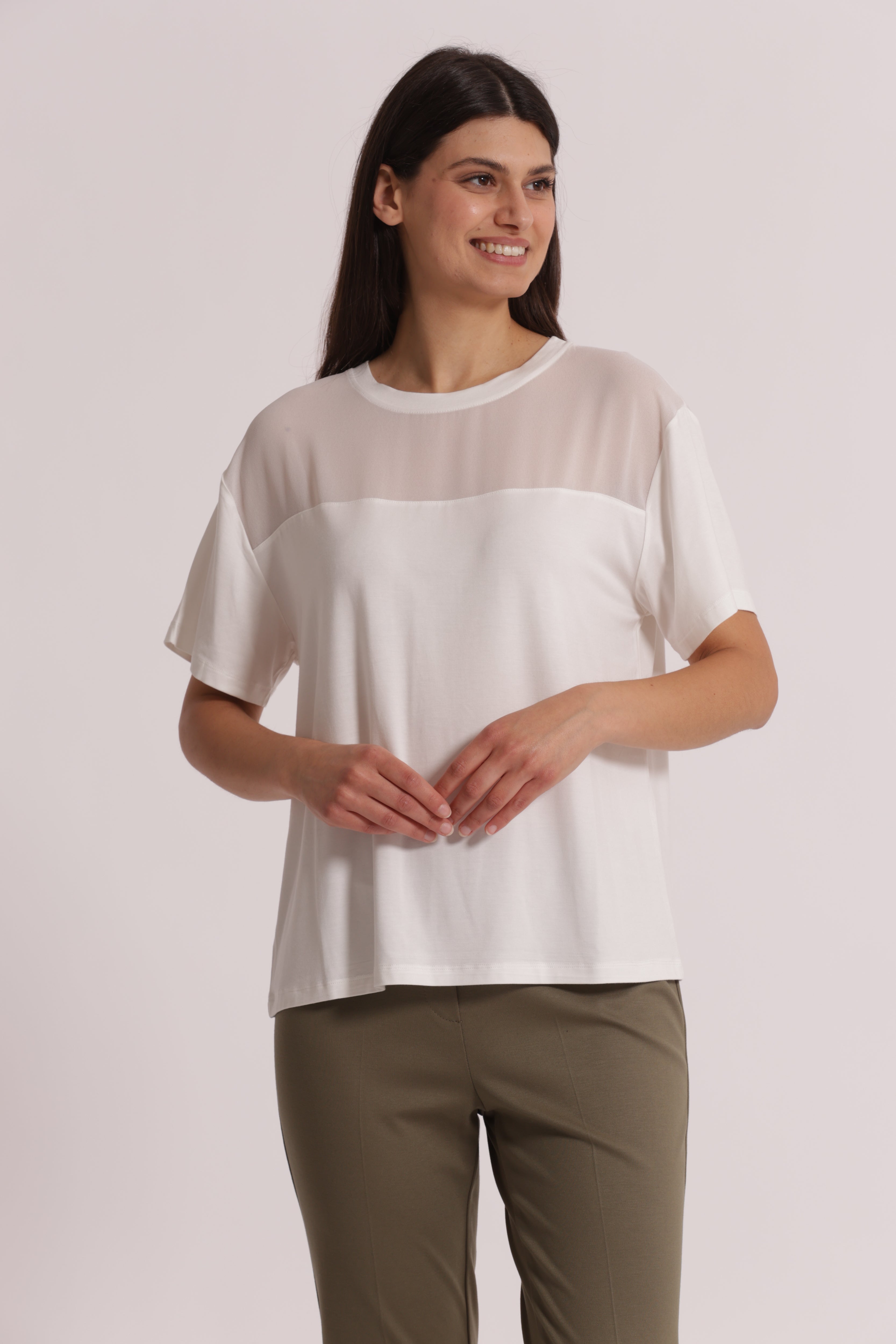 Mimi Mua T-Shirt Scollo Tondo Georgette Nero