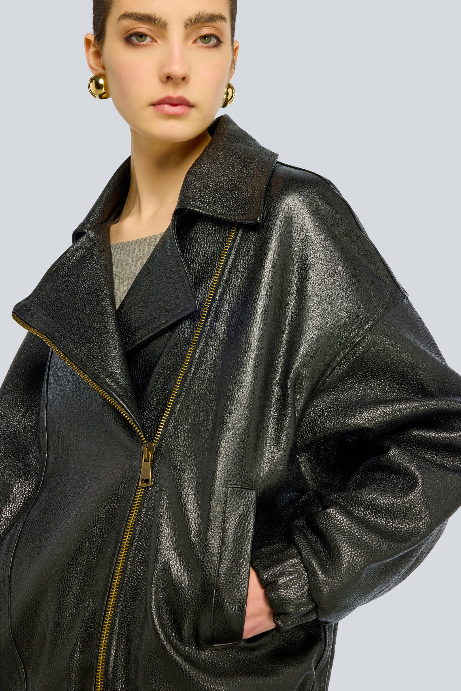 Semicouture Elle Giacca Chiodo Vera Pelle Nero