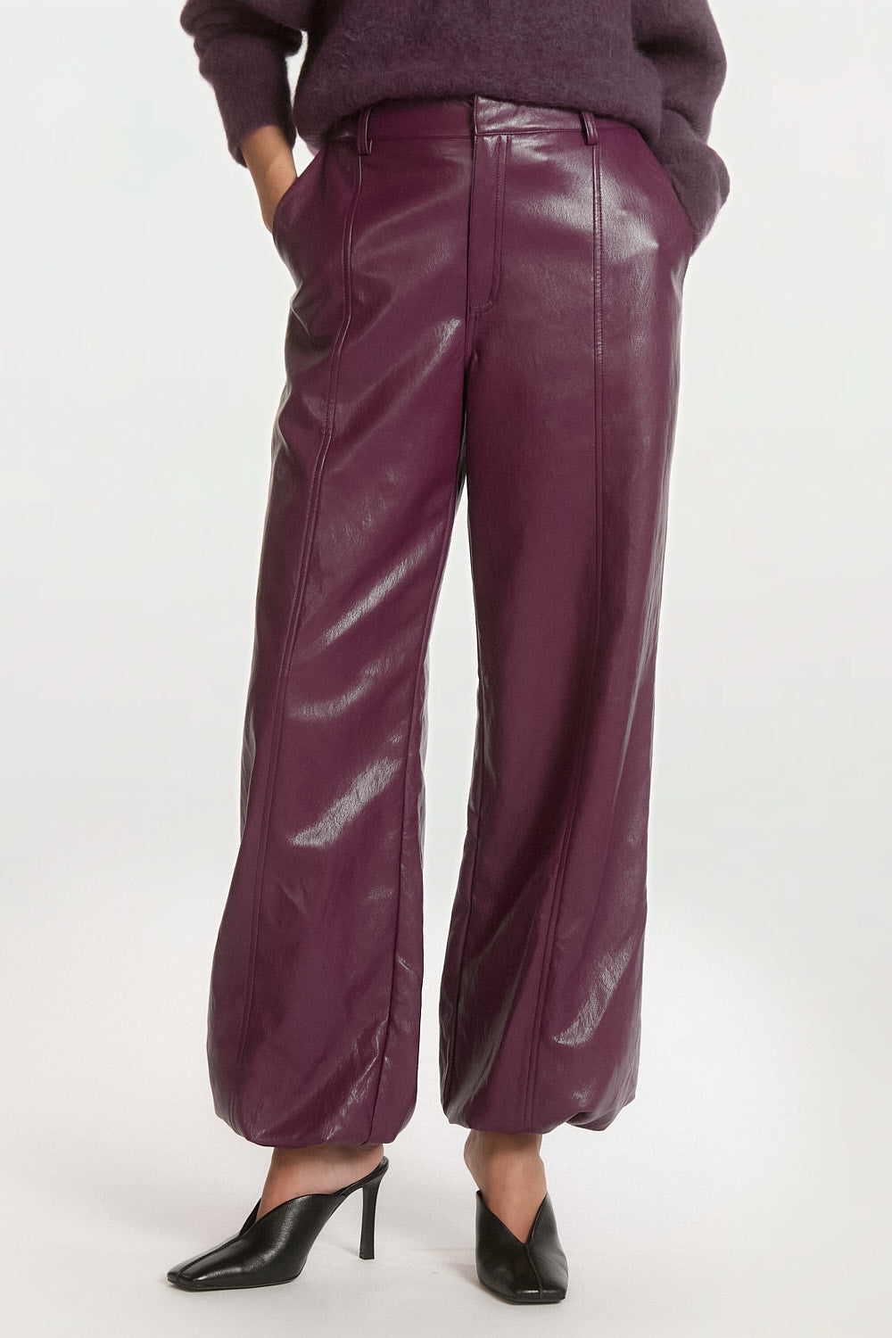 Aaiko Jet pantaloni prugna ecopelle gamba larga