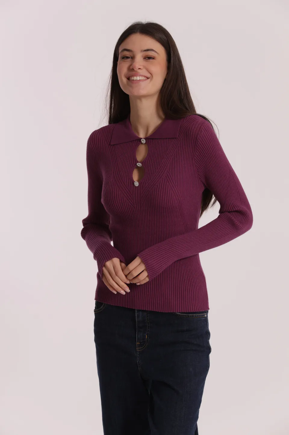 Mimi Mua Polo Cut Out maglia nera viscosa