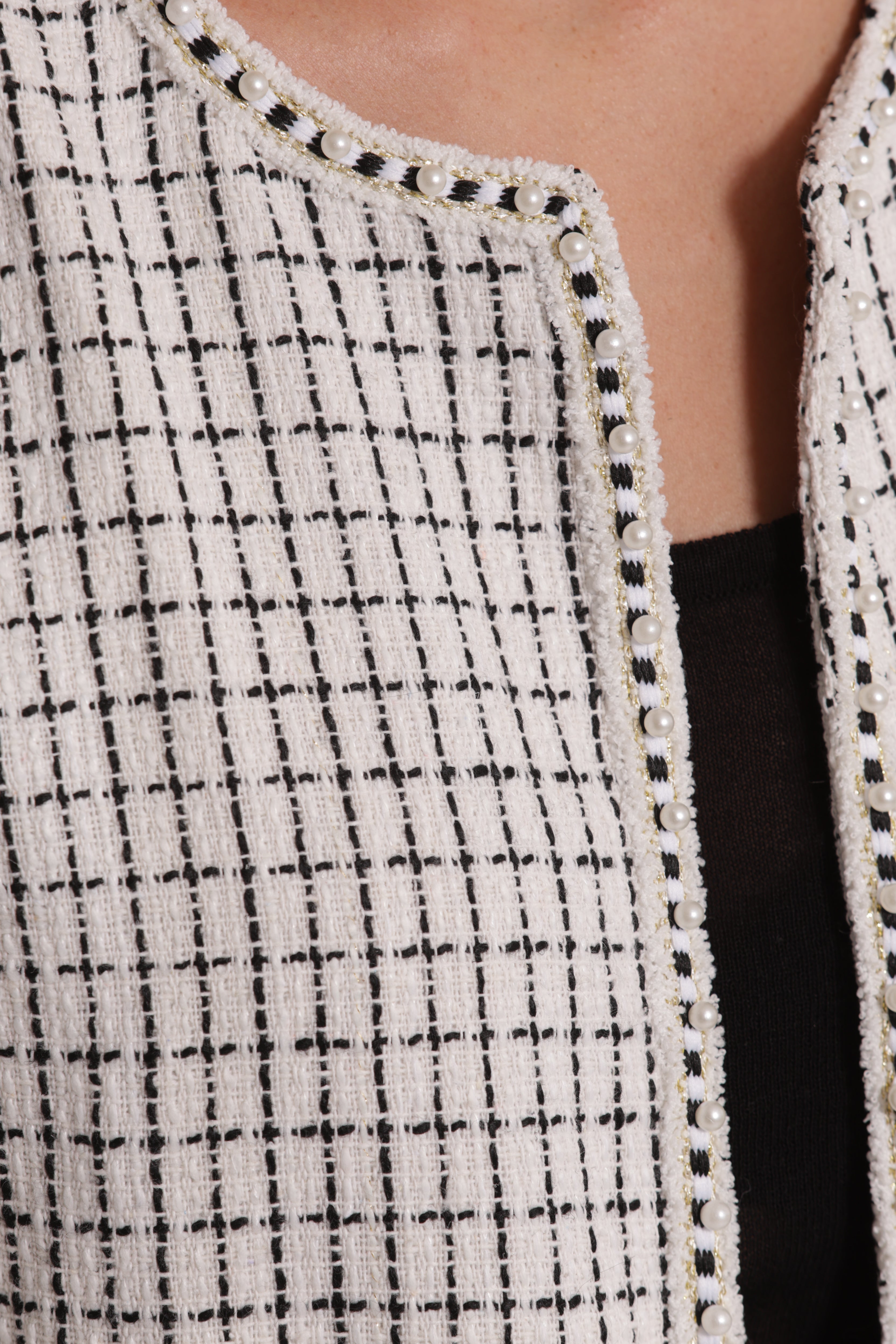 Mimi Mua Giacca Tweed Catena Bianco