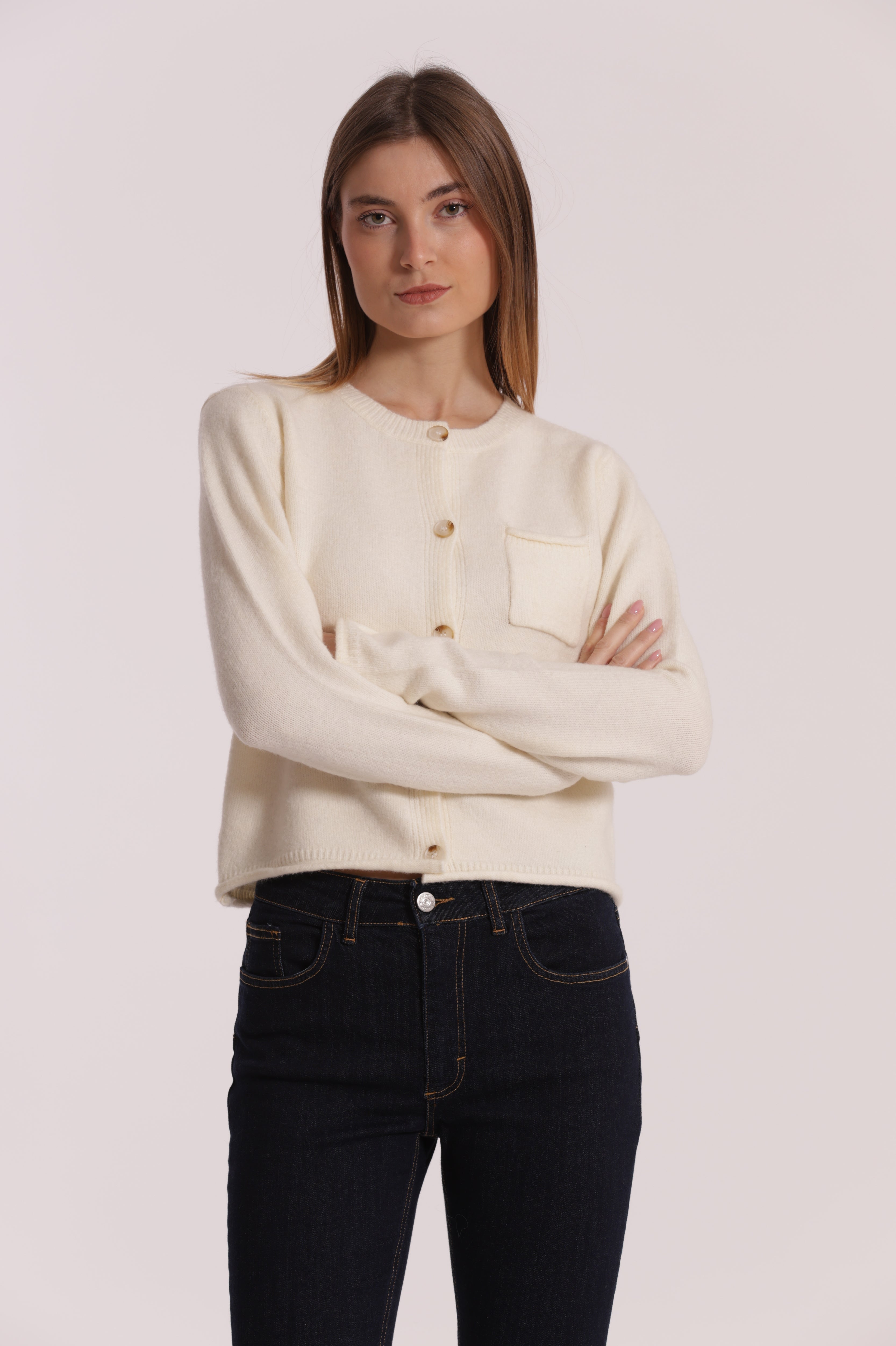 Mimi Mua cardigan maglia con taschino nero misto lana