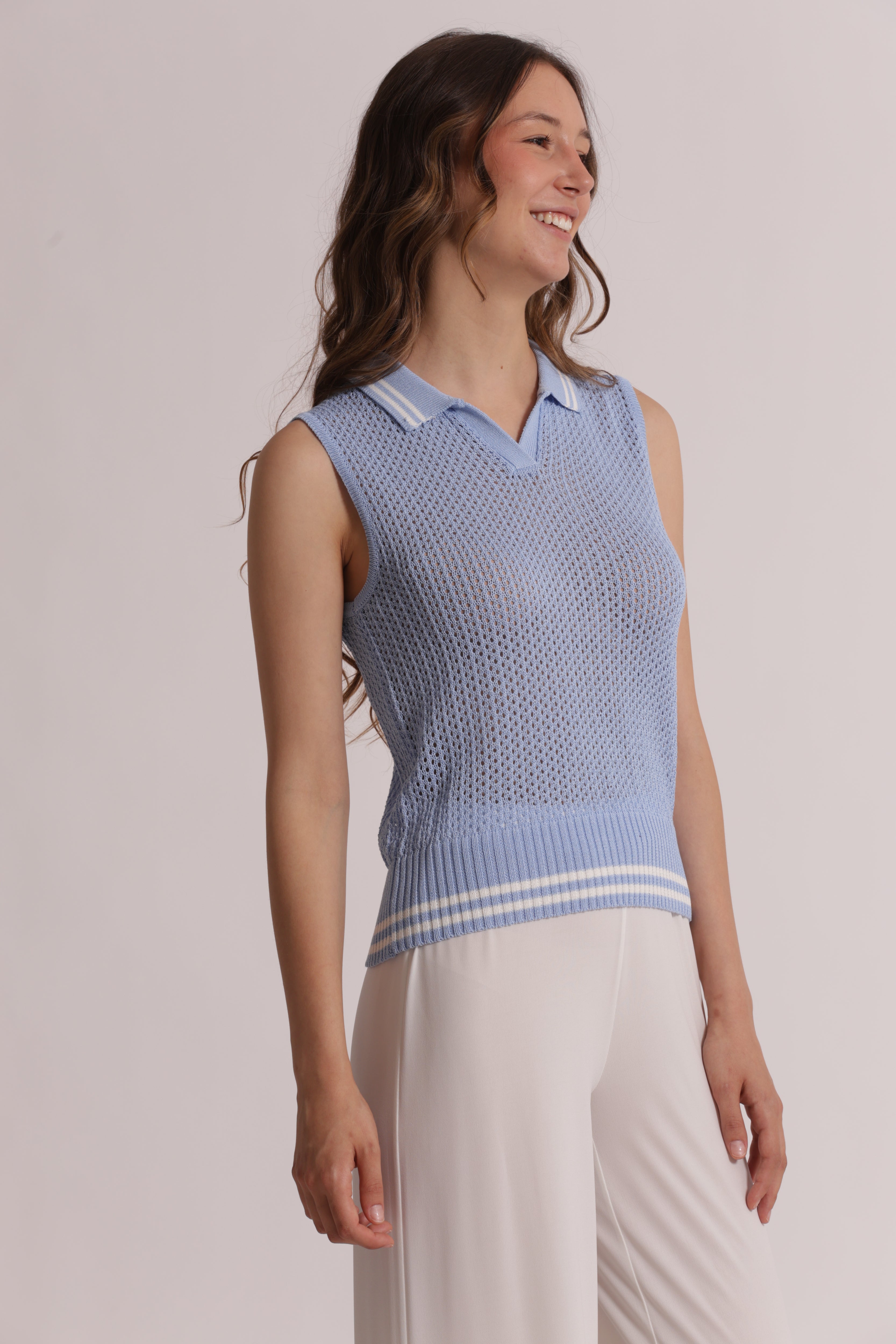 Mimi Mua Top Crochet Maglia Panna Traforata